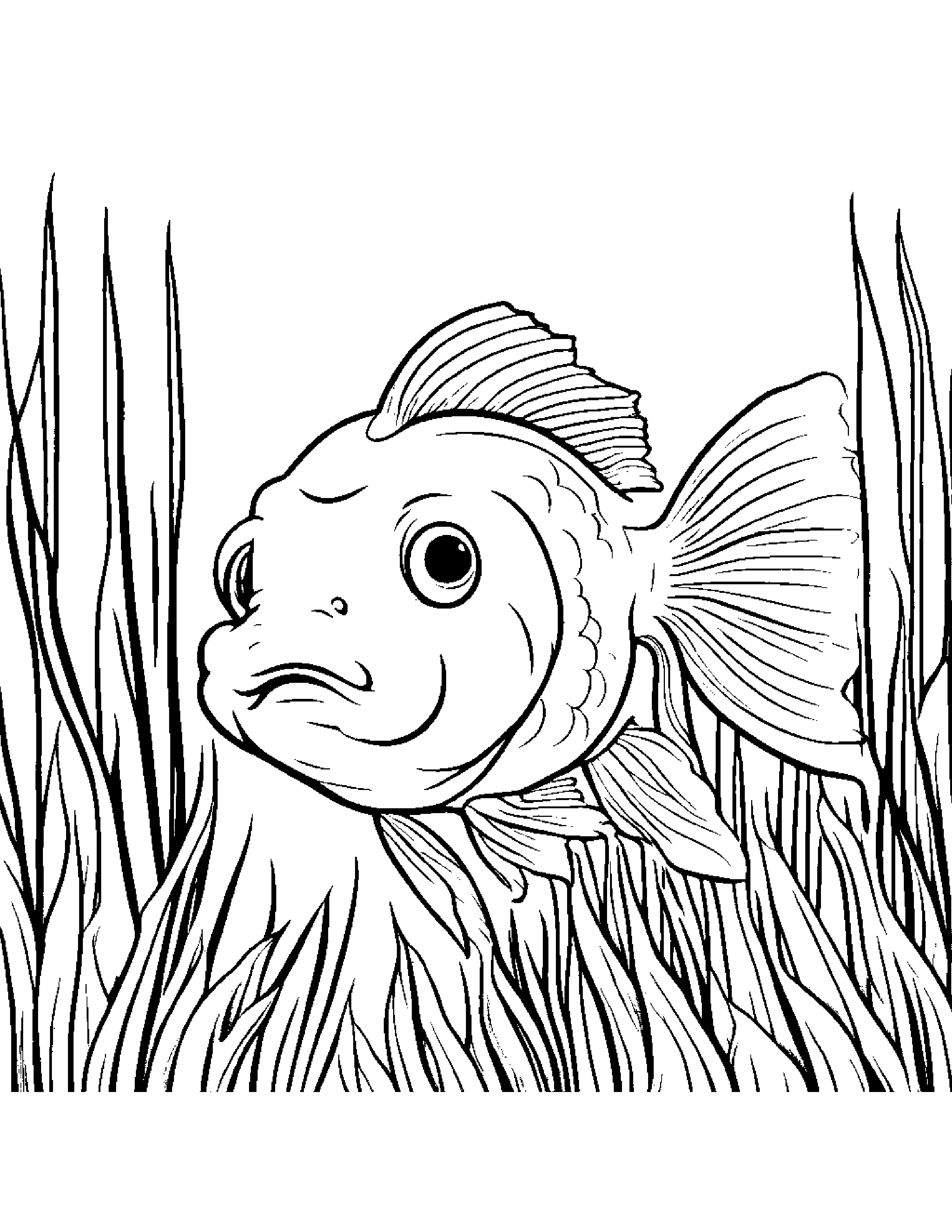 Goldfish Playing Hide-And-Seek #5 Coloring Page (Free Printable PDF)