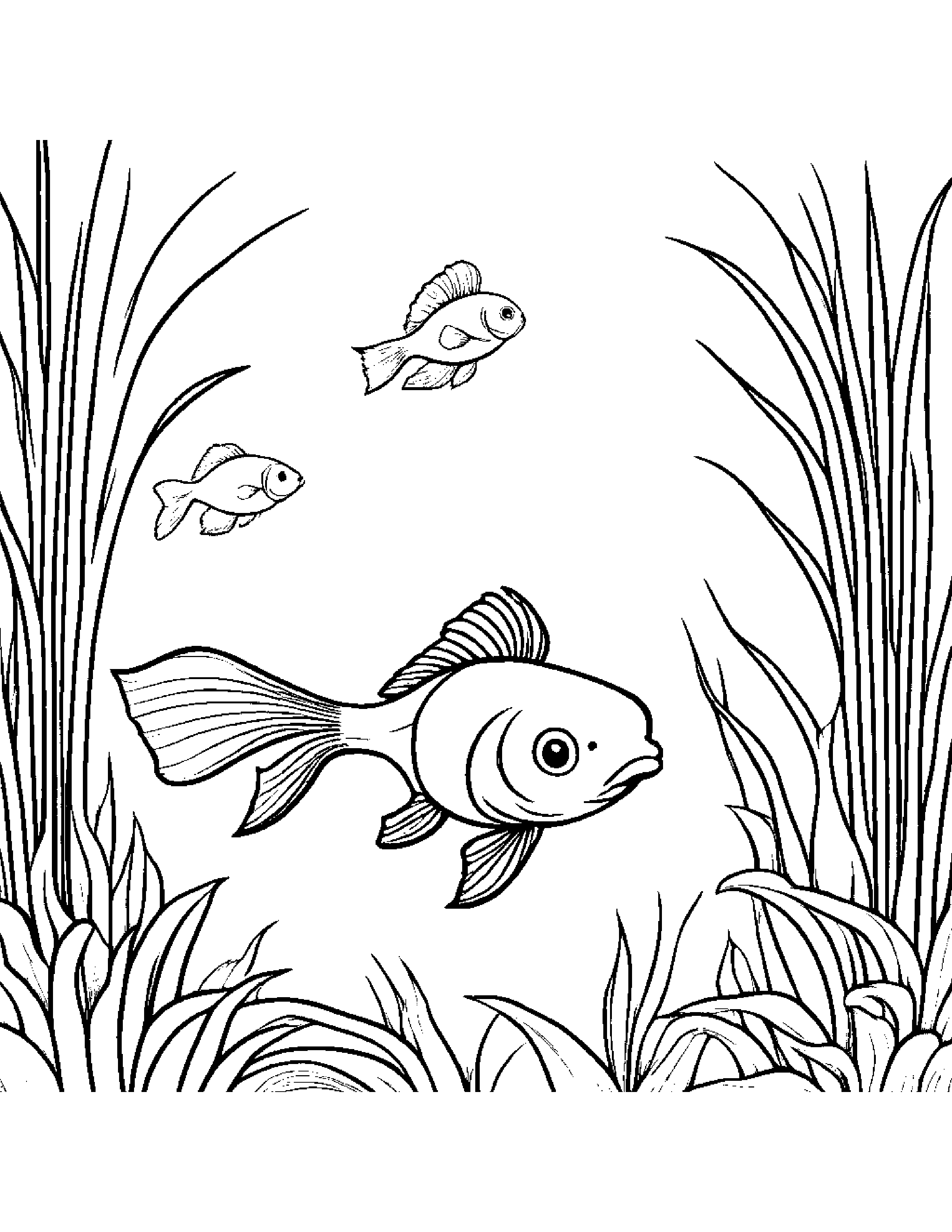 Goldfish Playing Hide-And-Seek Coloring Page (Free Printable PDF)