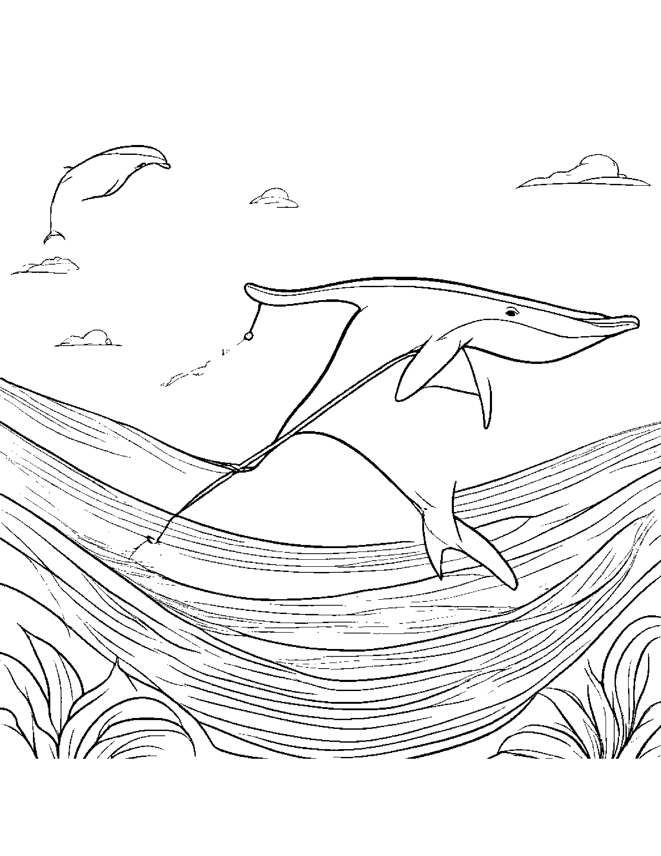 Happy Dolphin Calf Flying A Kite #3 Coloring Page (Free Printable PDF)