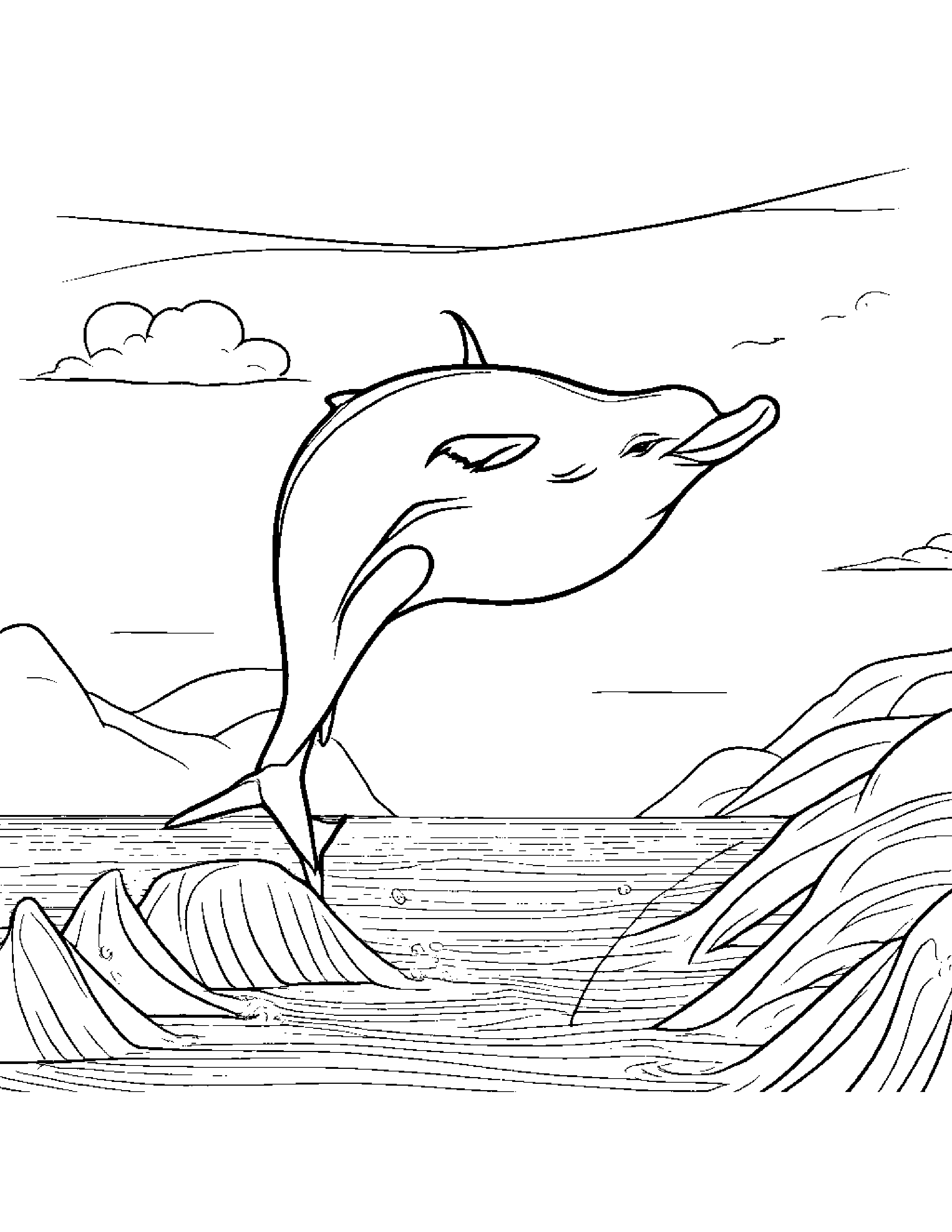 Happy Dolphin Calf Flying A Kite Coloring Page (Free Printable PDF)