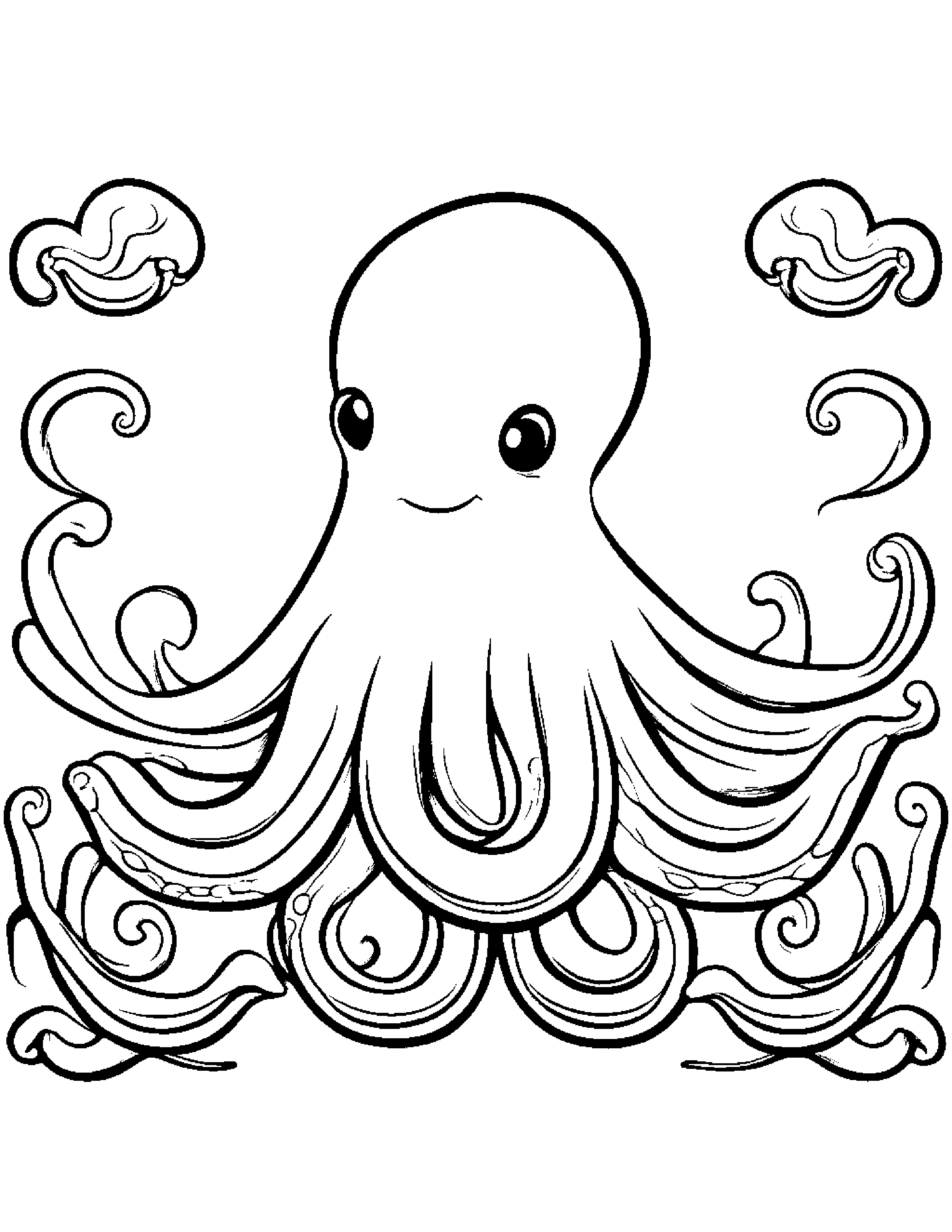 Happy Octopus Coloring #2 Coloring Page (Free Printable PDF)