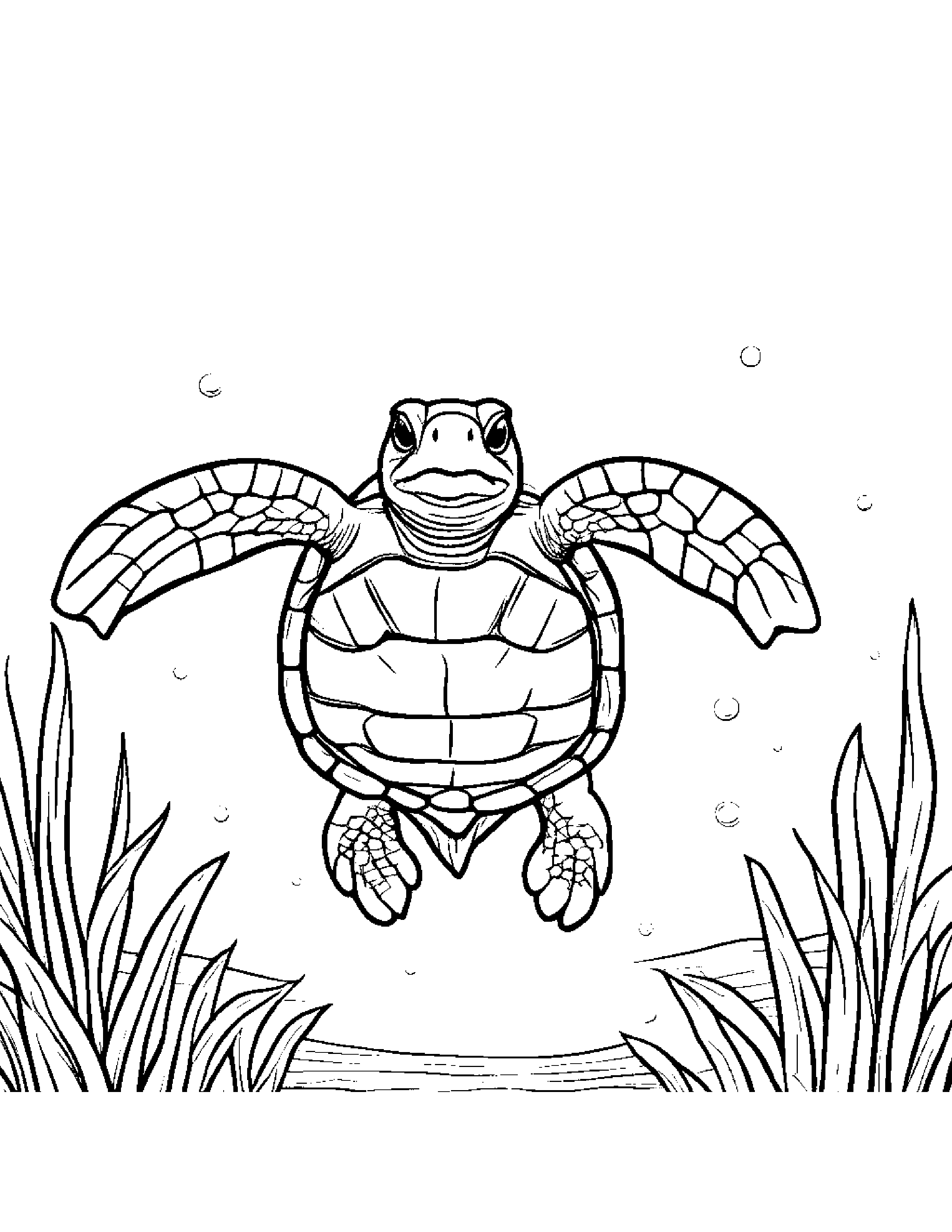 Happy Sea Turtle Balancing On A Line #2 Coloring Page (Free Printable PDF)