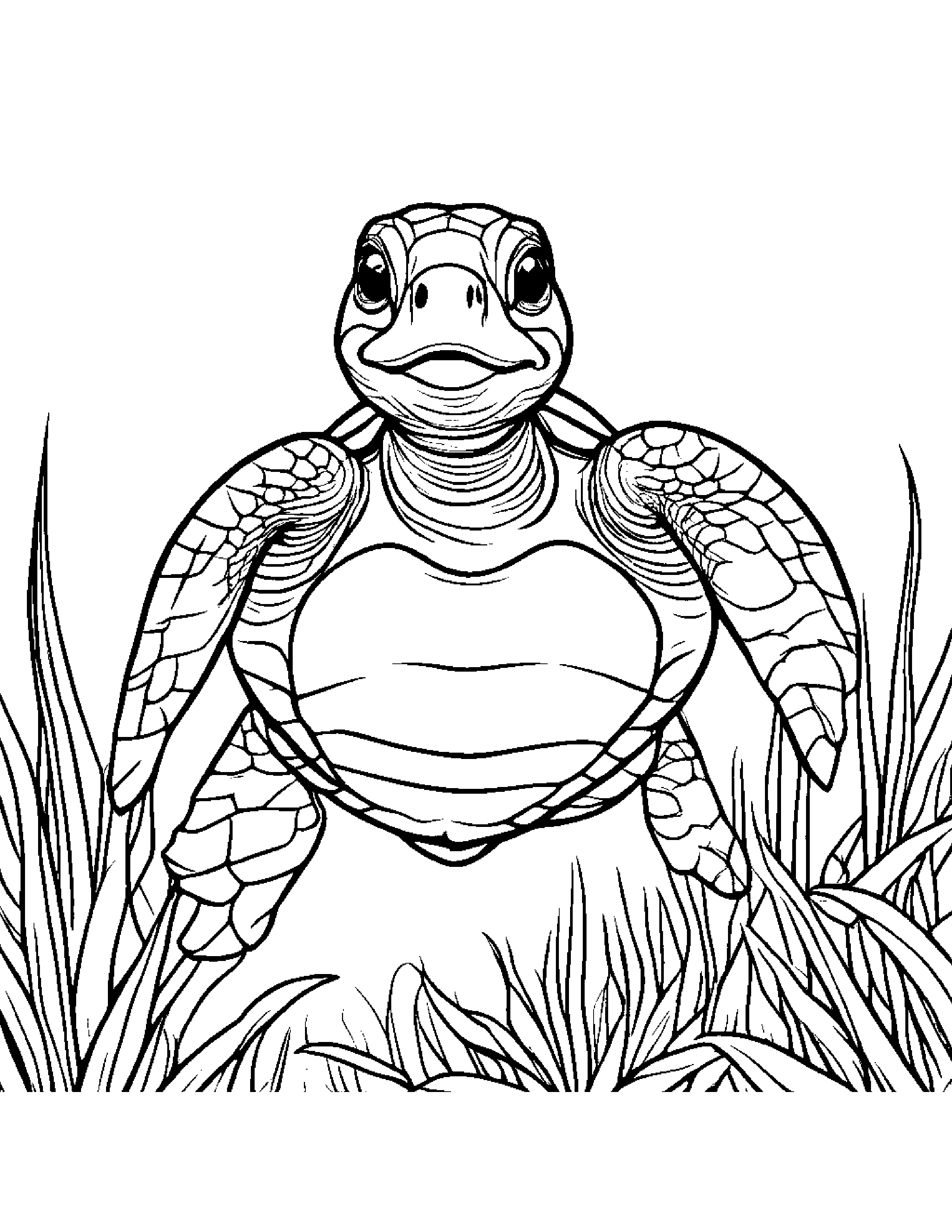 Happy Sea Turtle Balancing On A Line #3 Coloring Page (Free Printable PDF)