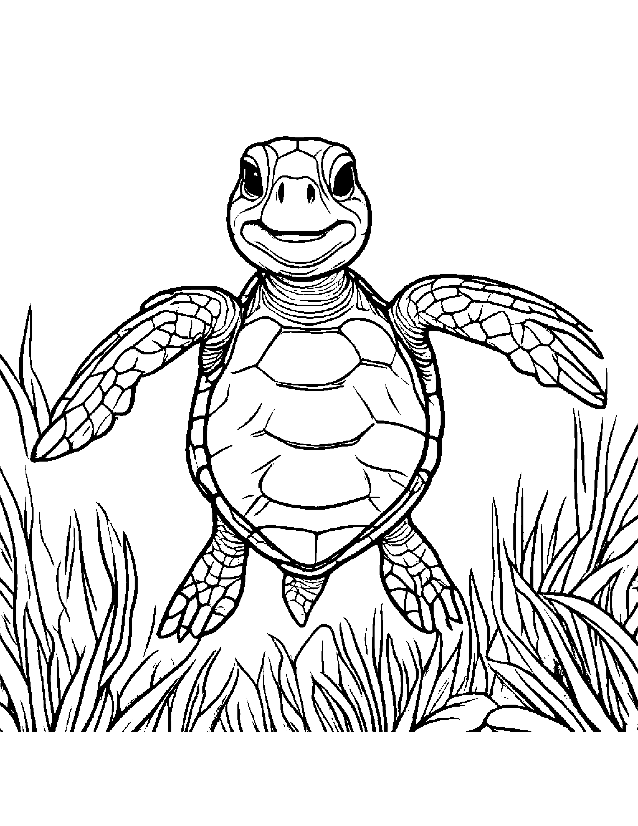 Happy Sea Turtle Giving A High Five #3 Coloring Page (Free Printable PDF)