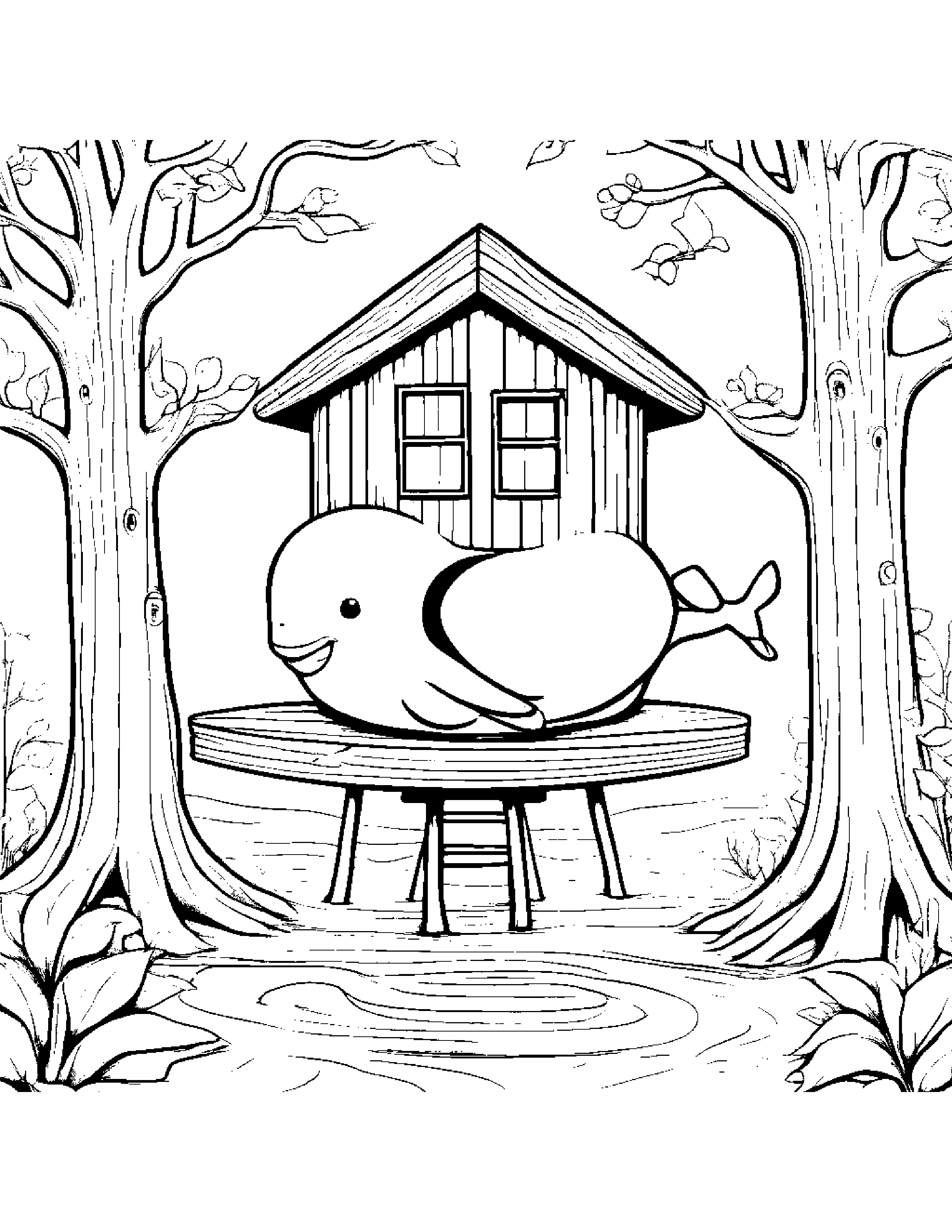 Kind Whale Calf Playing Hopscotch In A Treehouse #2 Coloring Page (Free Printable PDF)