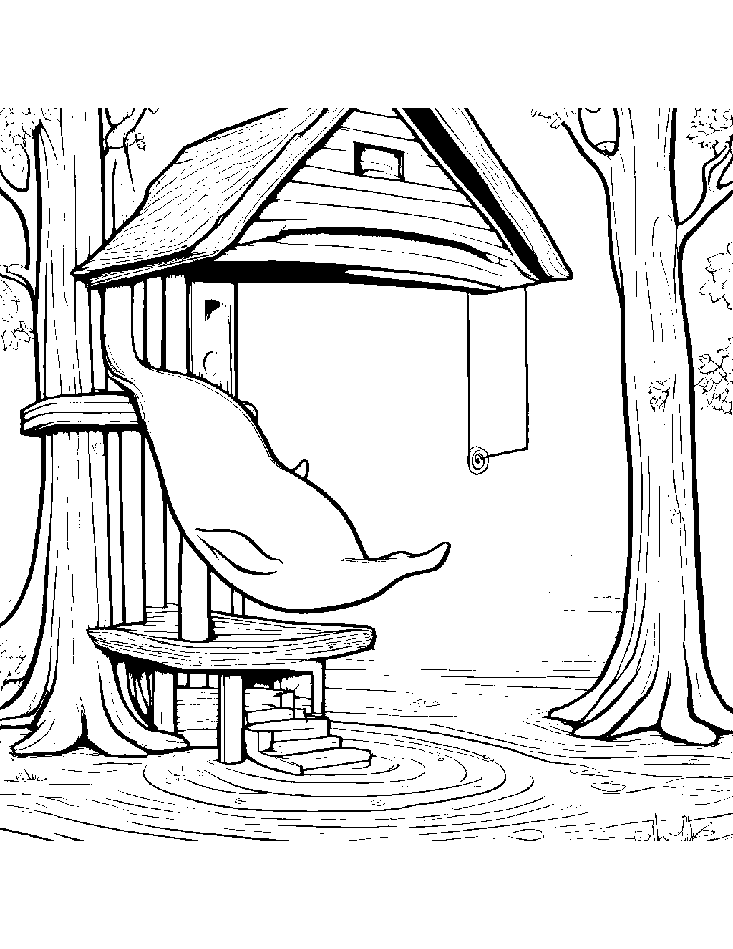 Kind Whale Calf Playing Hopscotch In A Treehouse #3 Coloring Page (Free Printable PDF)