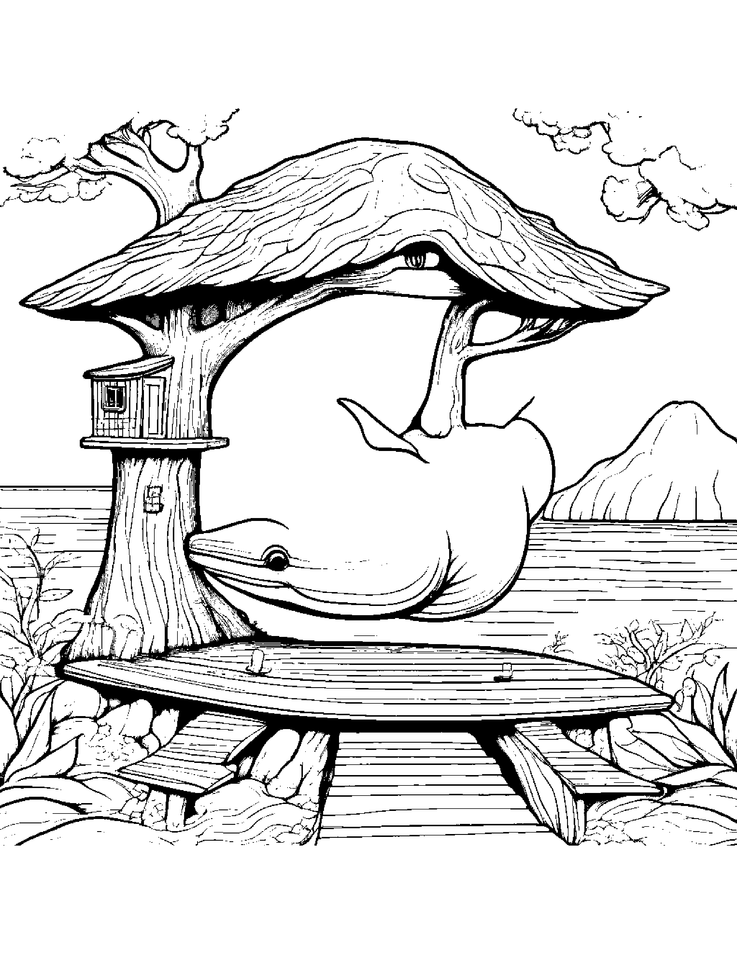 Kind Whale Calf Playing Hopscotch In A Treehouse #4 Coloring Page (Free Printable PDF)