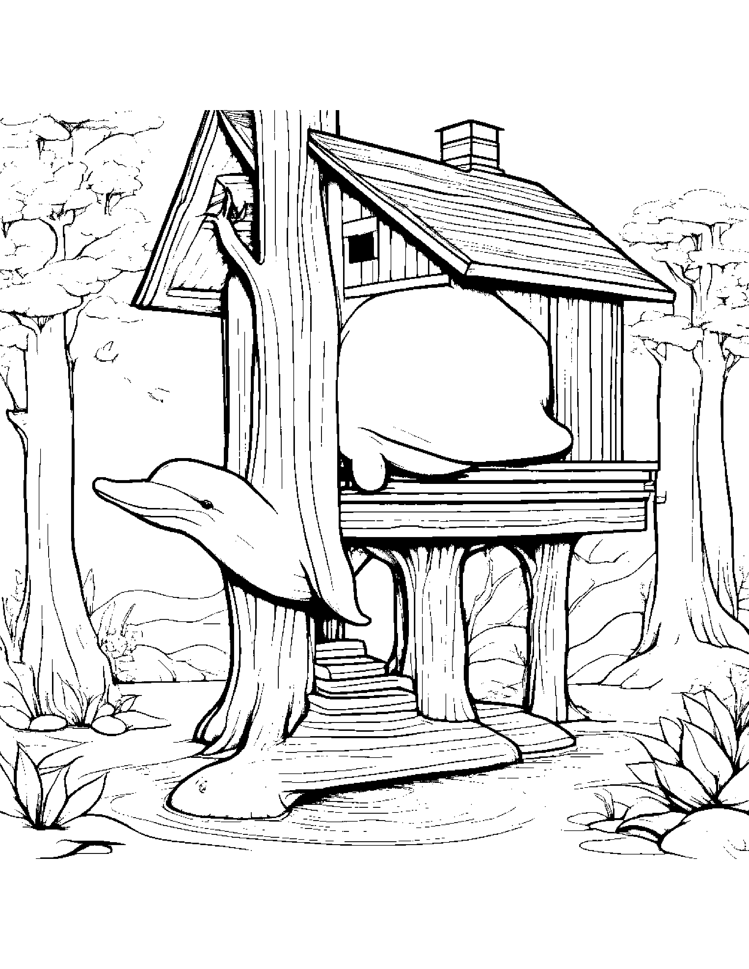 Kind Whale Calf Playing Hopscotch In A Treehouse #5 Coloring Page (Free Printable PDF)