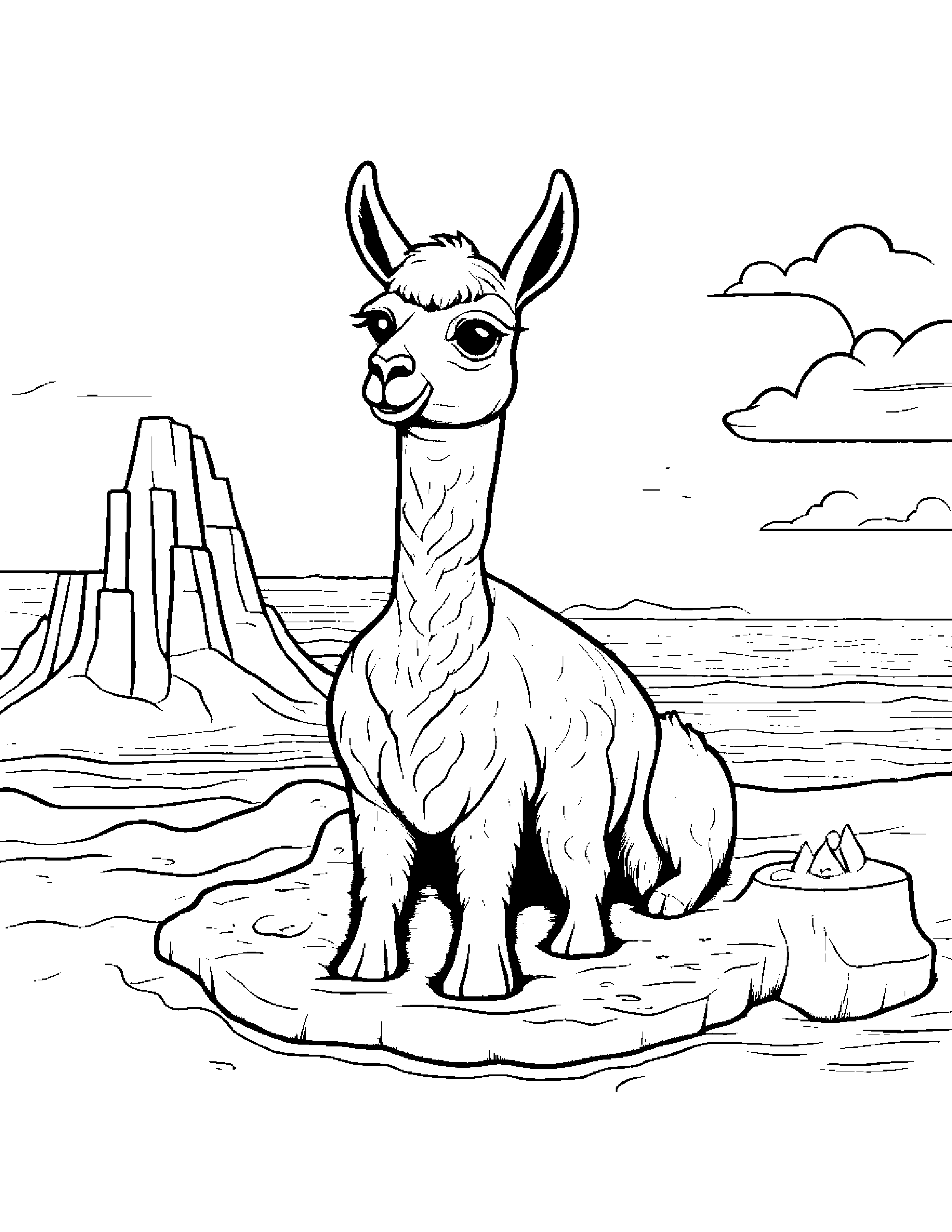 Llama Building A Sandcastle #5 Coloring Page (Free Printable PDF)