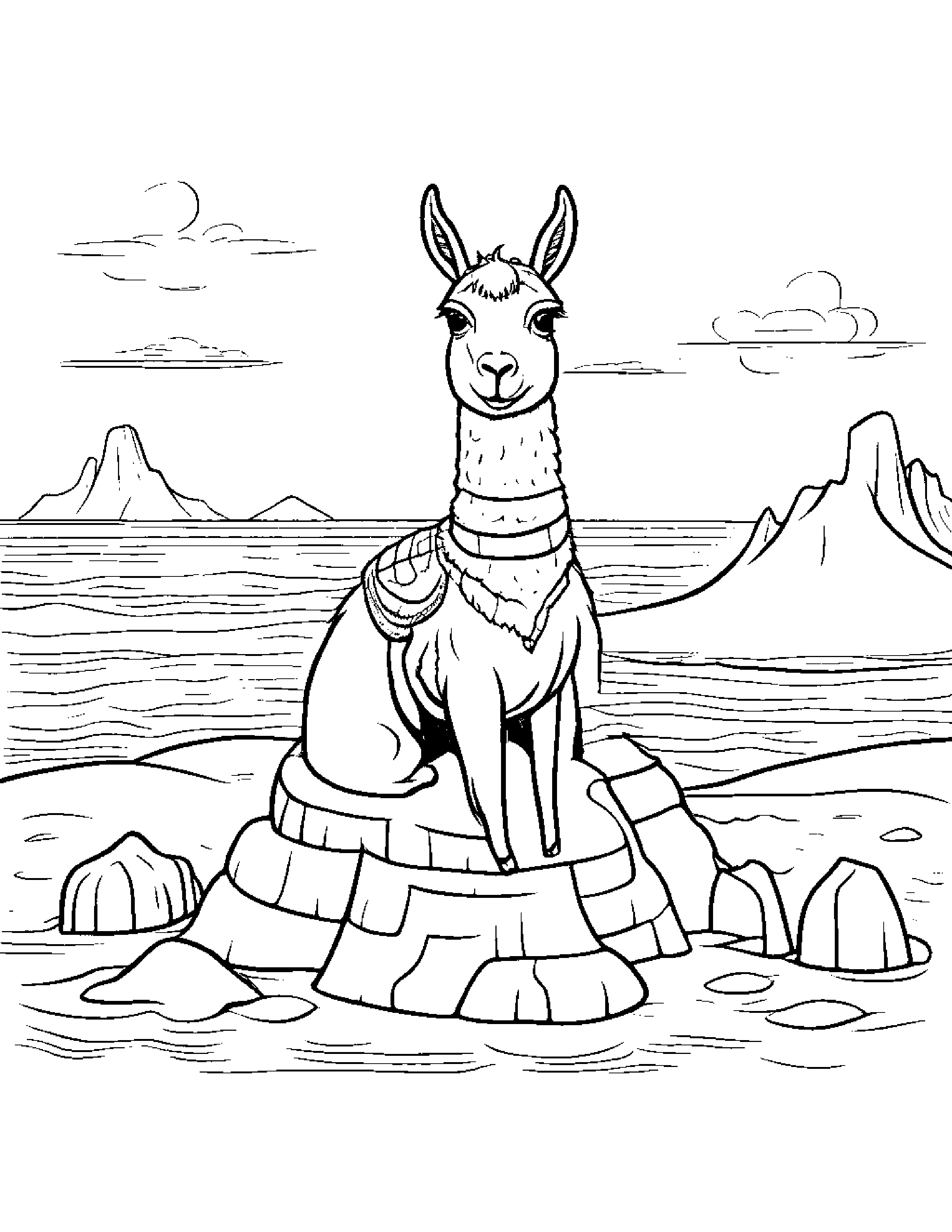 Llama Building A Sandcastle Coloring Page (Free Printable PDF)