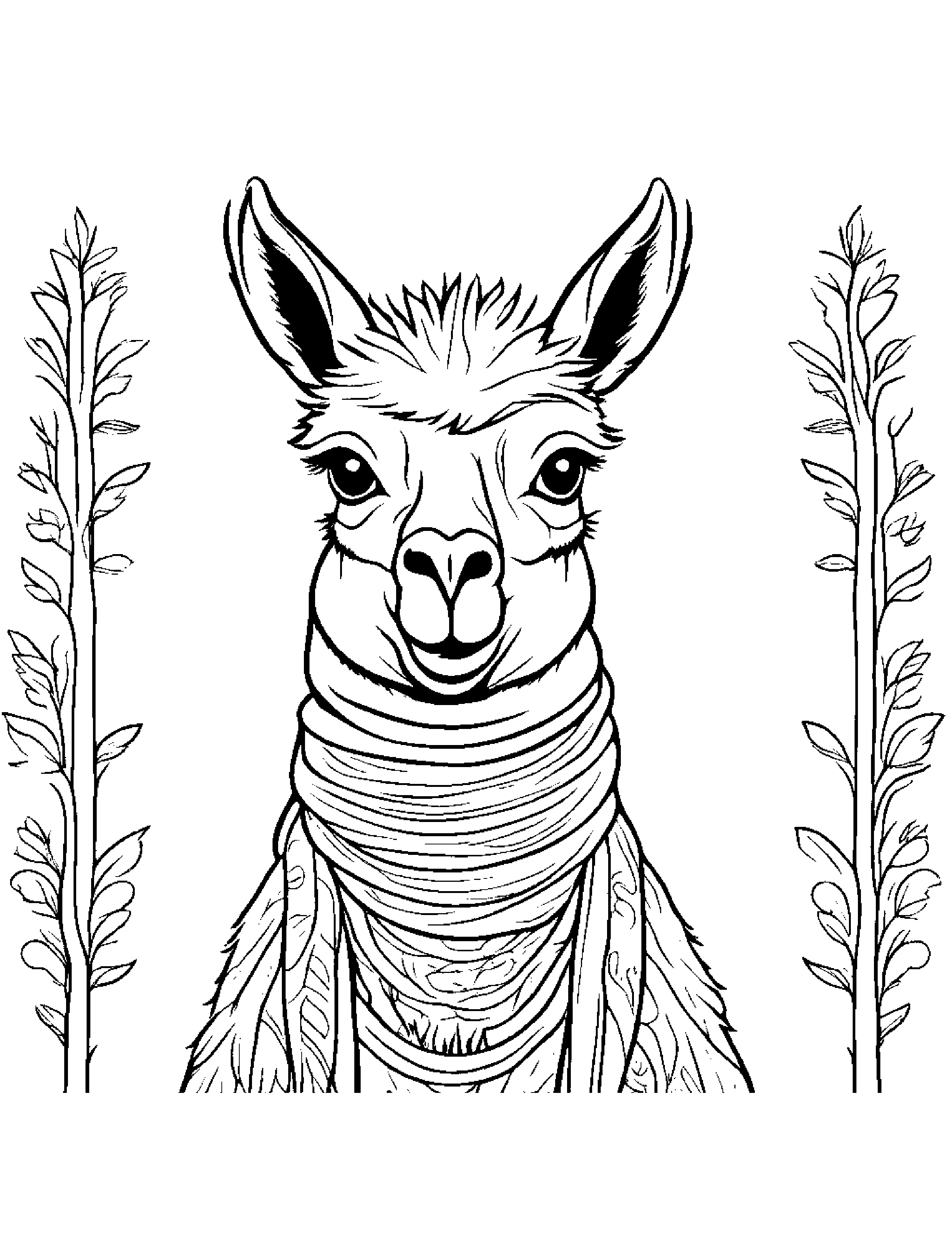 Llama With A Soft Scarf #2 Coloring Page (Free Printable PDF)