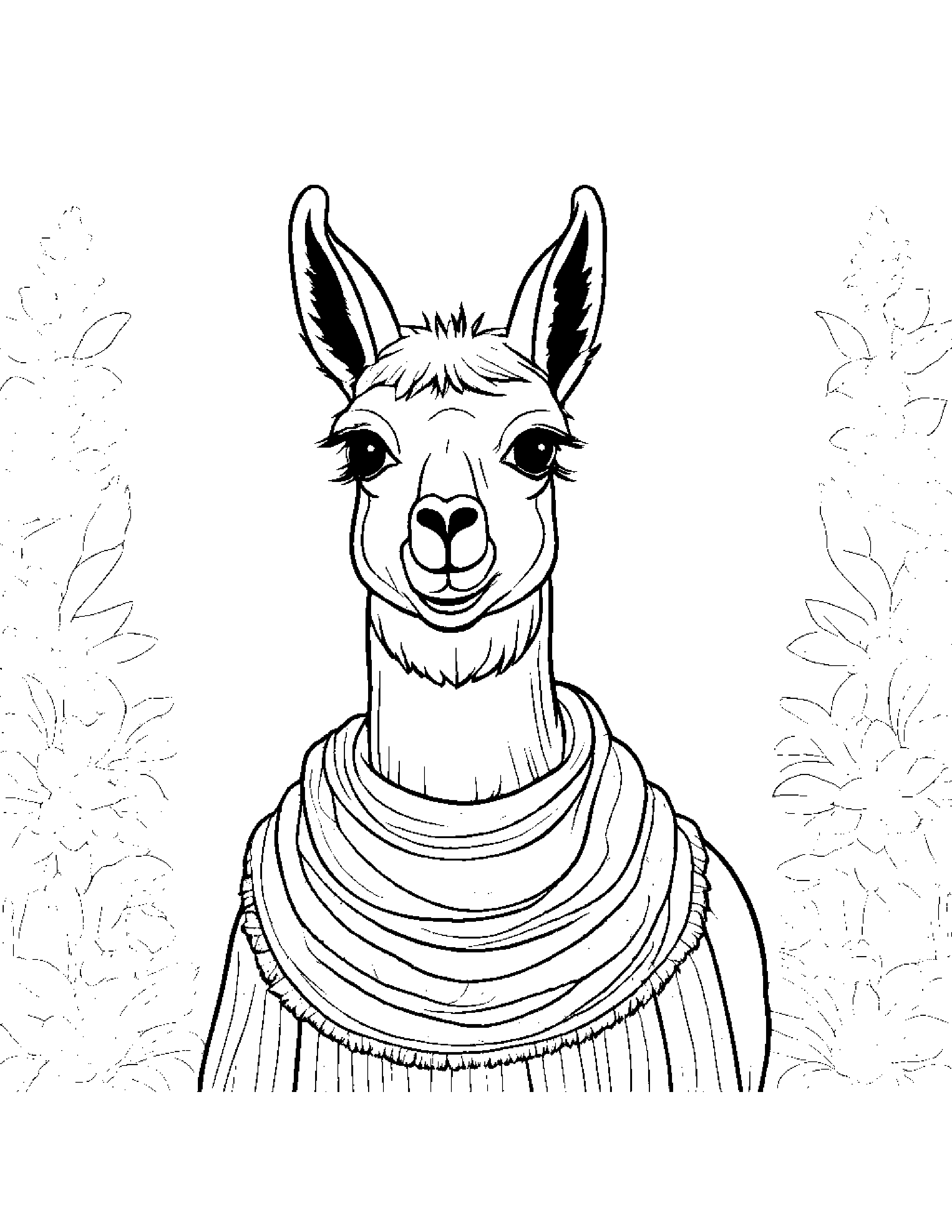 Llama With A Soft Scarf Coloring Page (Free Printable PDF)