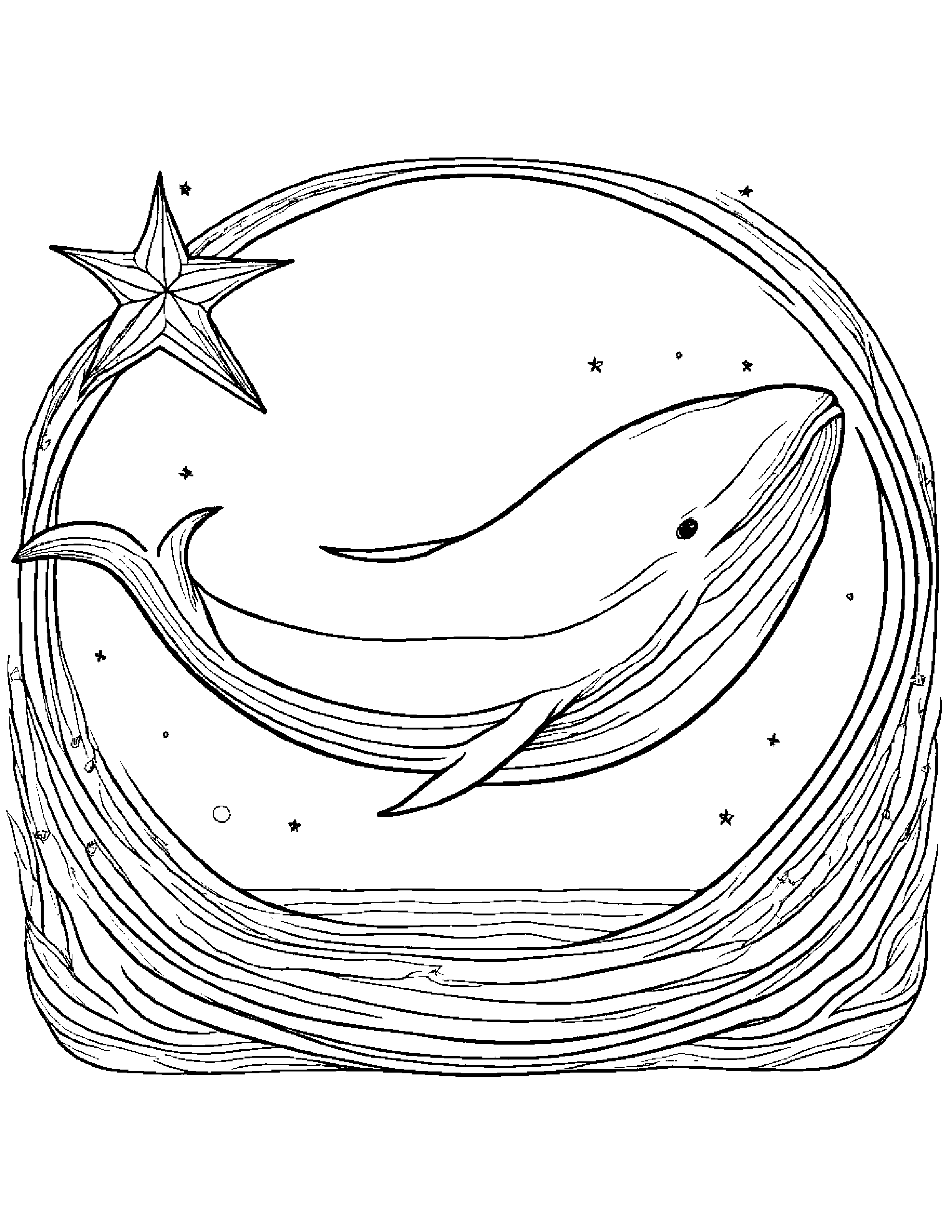 Merry Whale Calf Painting A Star #2 Coloring Page (Free Printable PDF)