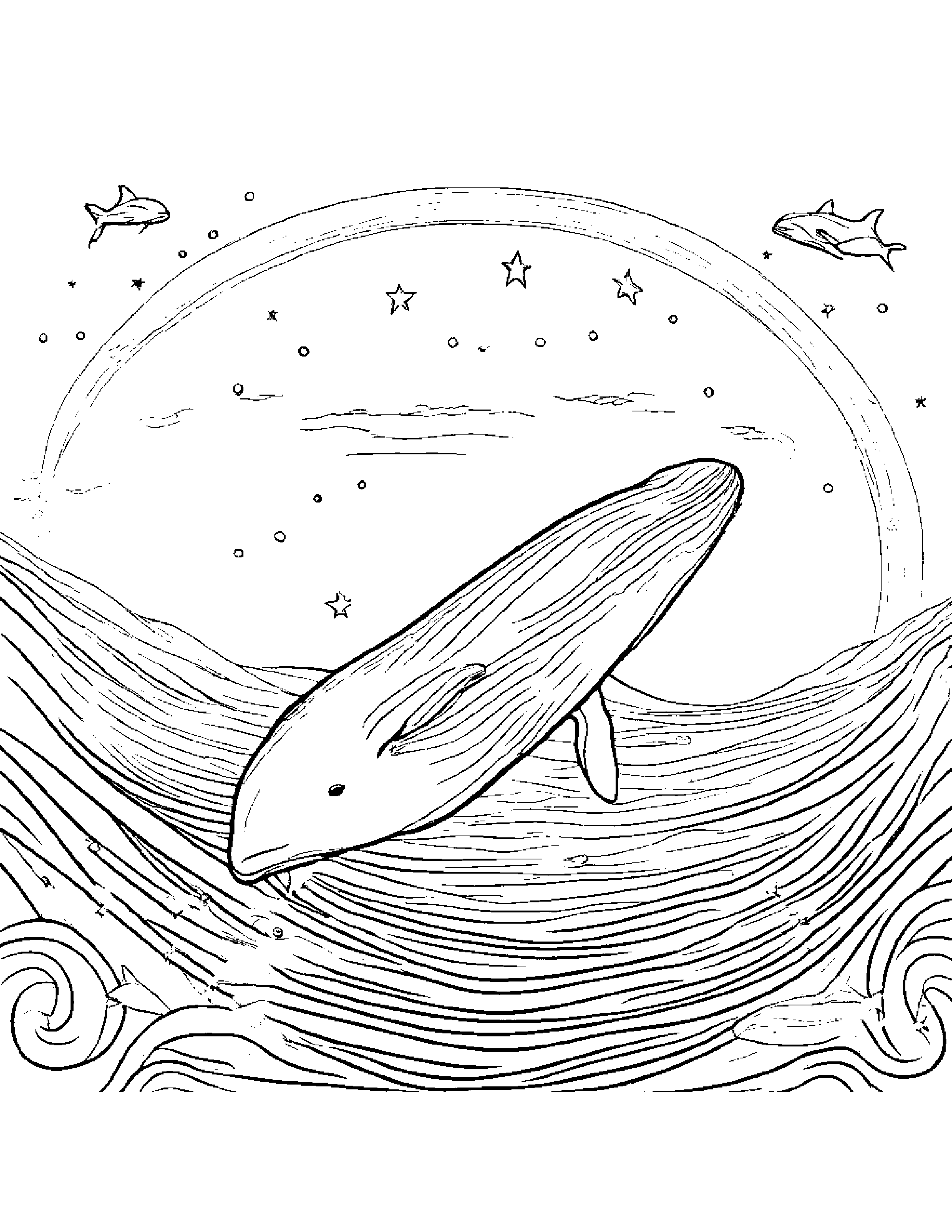 Merry Whale Calf Painting A Star #3 Coloring Page (Free Printable PDF)