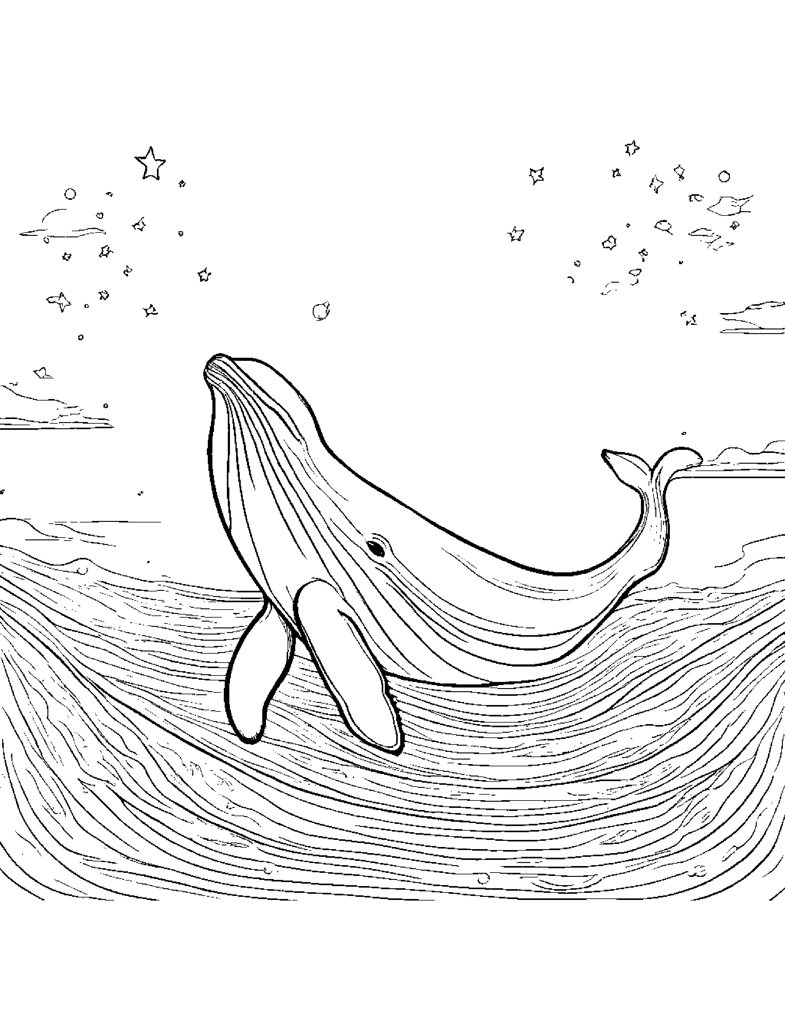 Merry Whale Calf Painting A Star Coloring Page (Free Printable PDF)