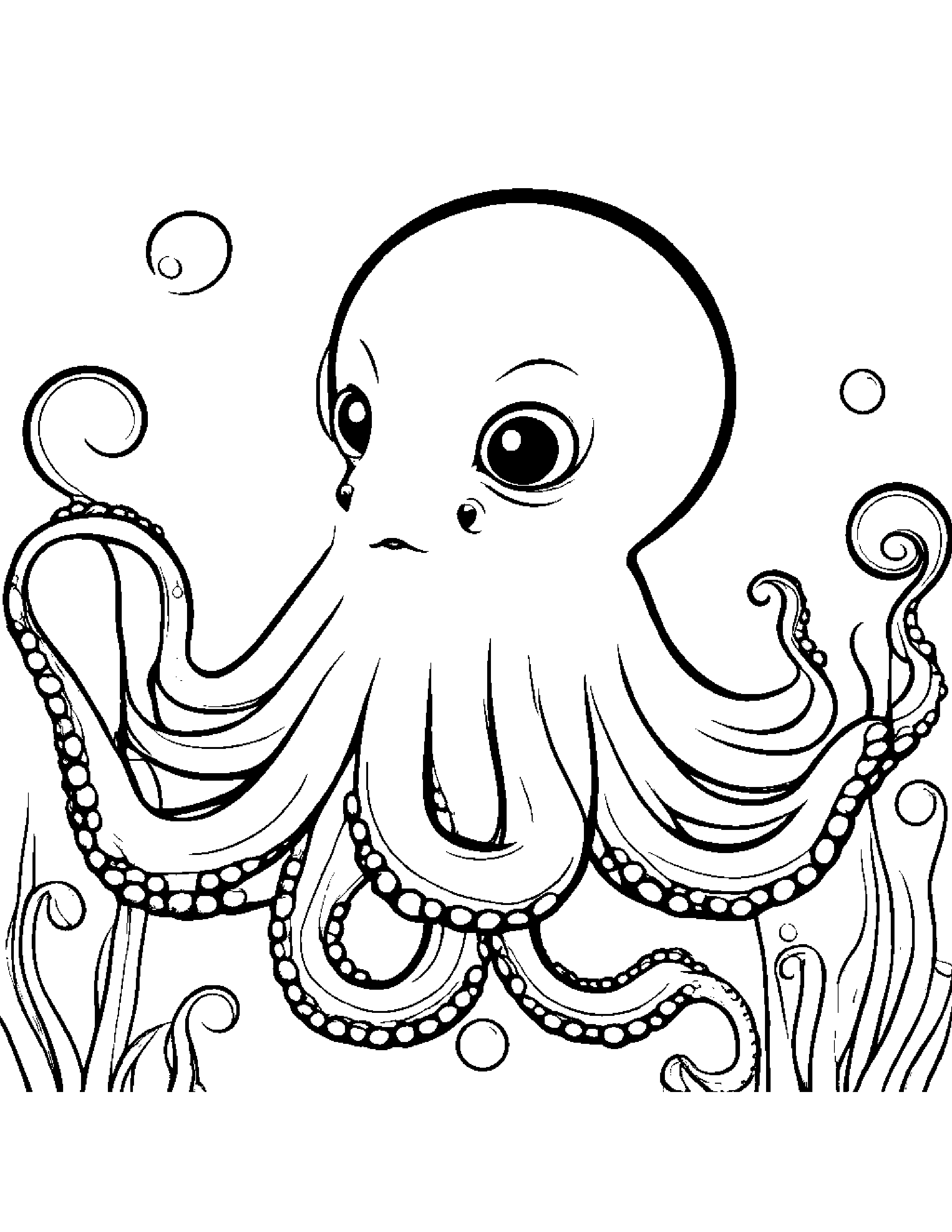 Octopus Blowing Bubbles #2 Coloring Page (Free Printable PDF)