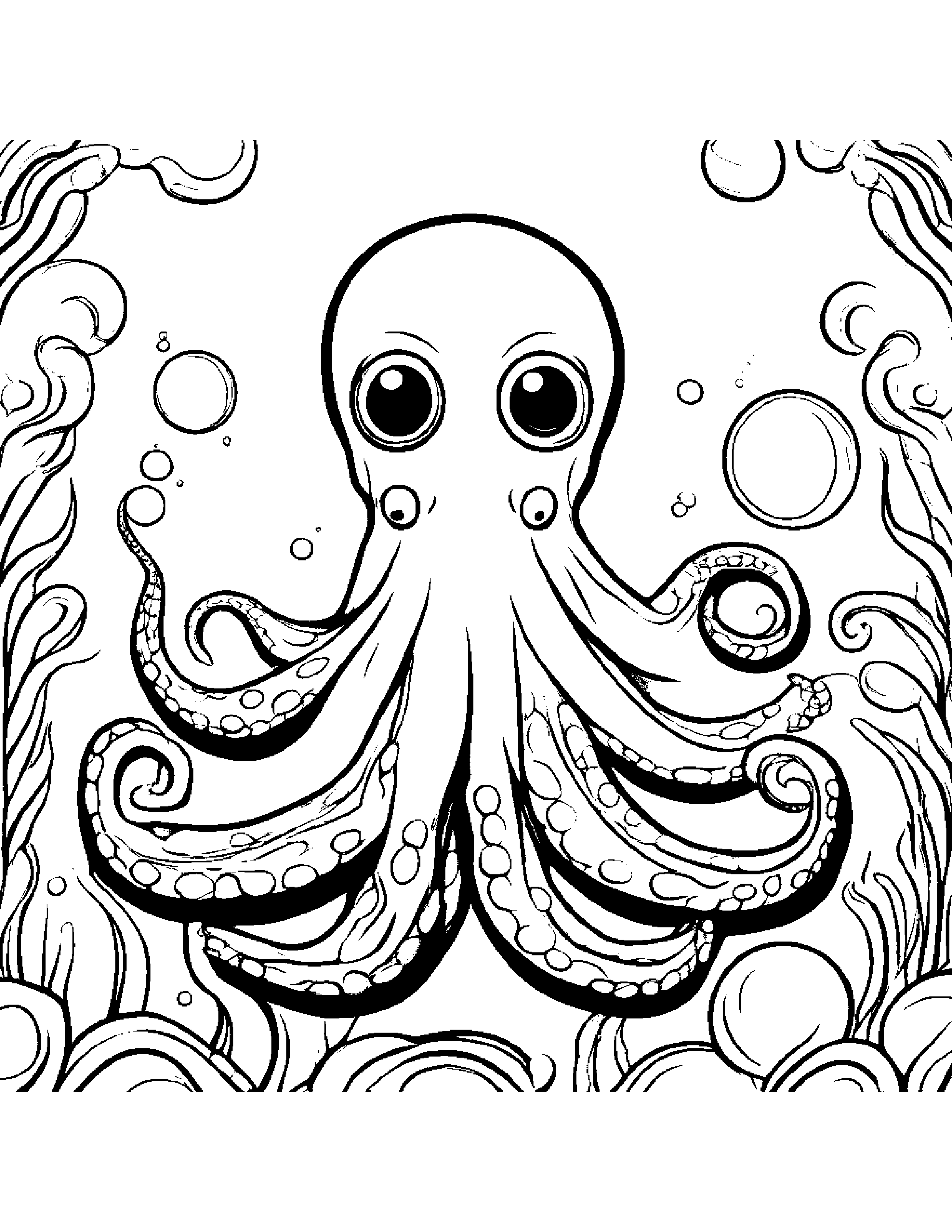 Octopus Blowing Bubbles #3 Coloring Page (Free Printable PDF)