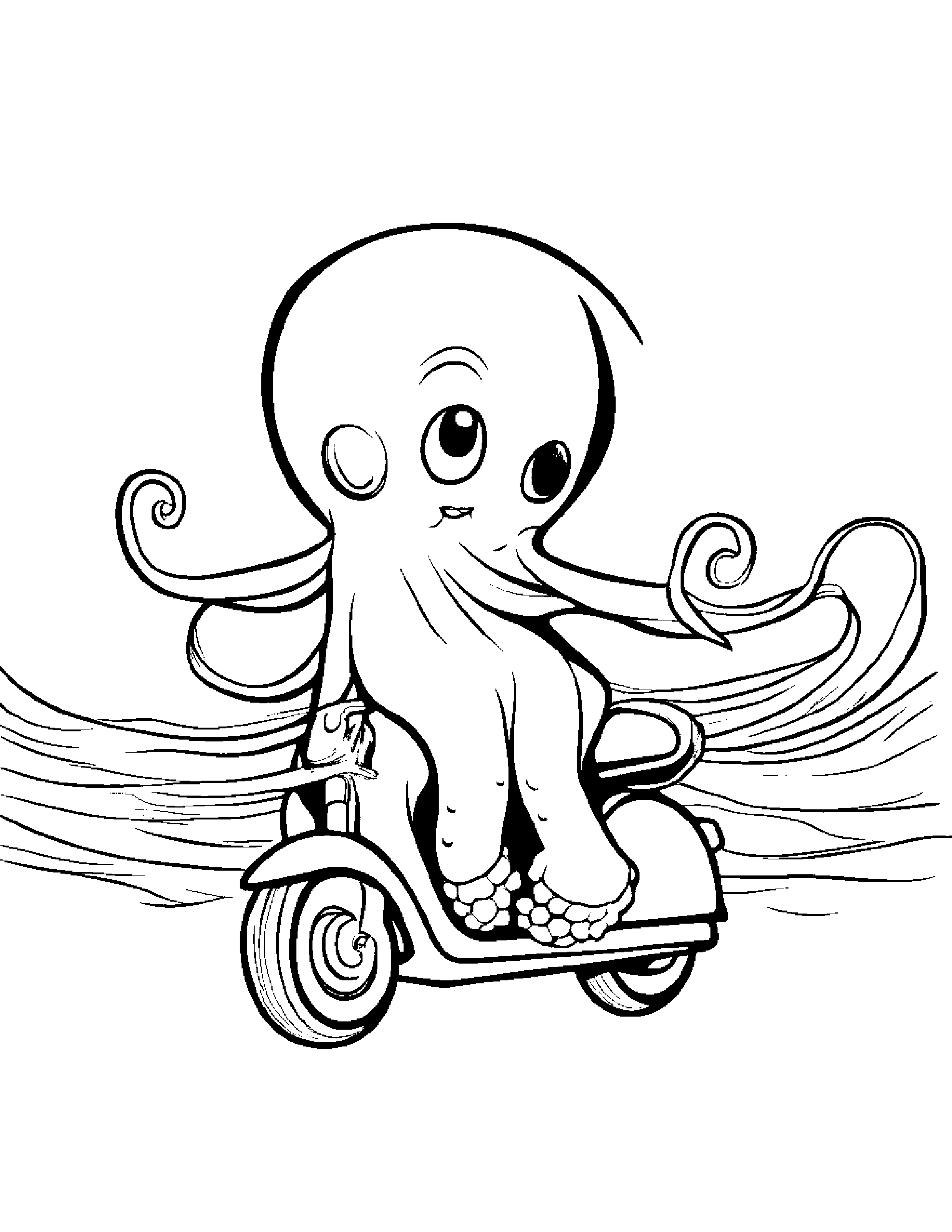 Octopus Riding A Scooter #3 Coloring Page (Free Printable PDF)