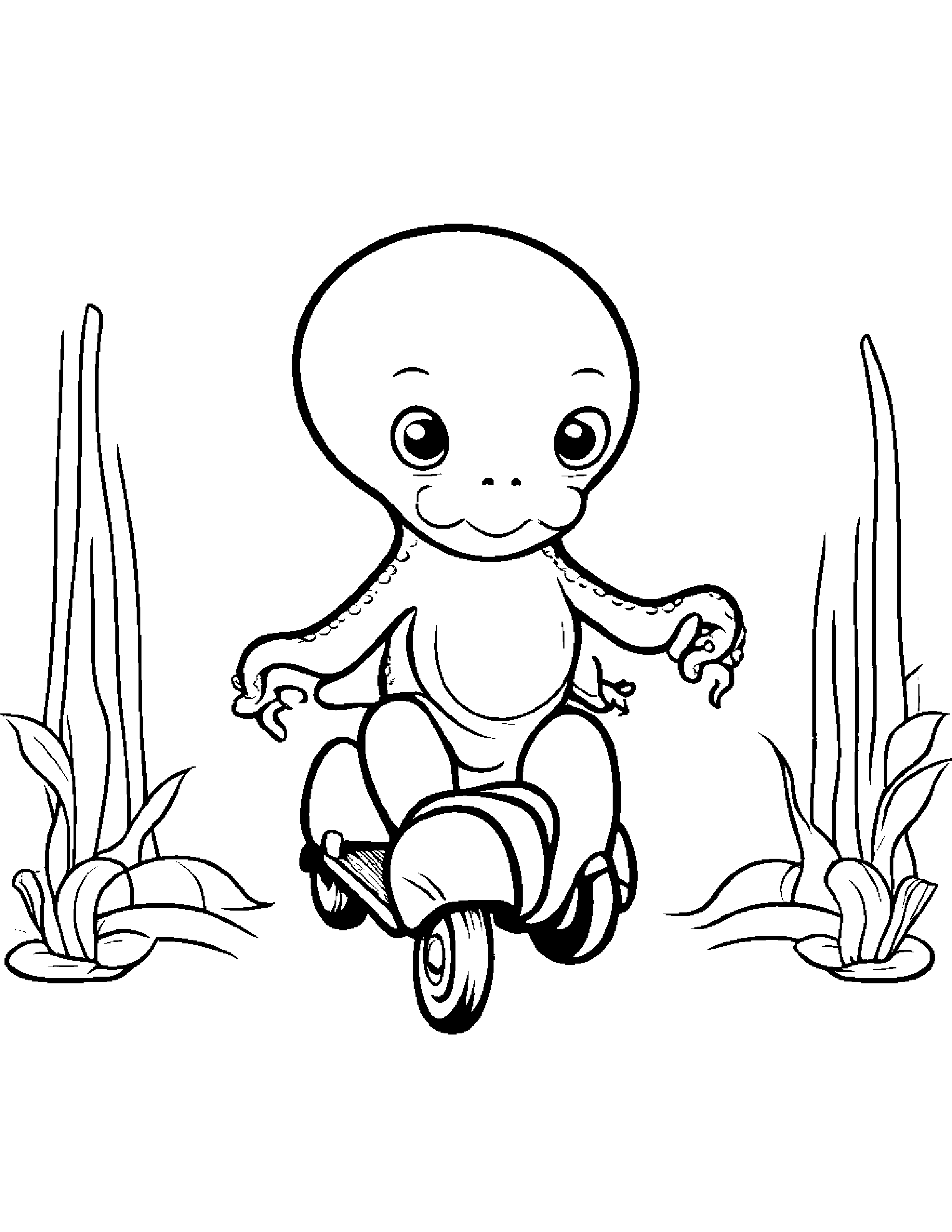 Octopus Riding A Scooter Coloring Page (Free Printable PDF)