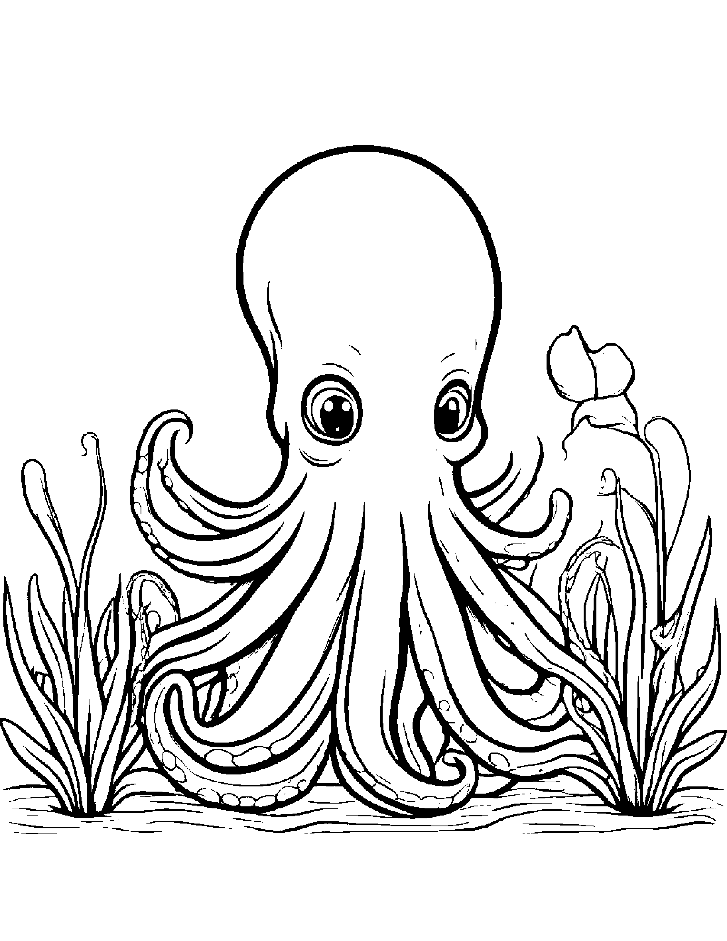 Octopus Watering A Plant #3 Coloring Page (Free Printable PDF)