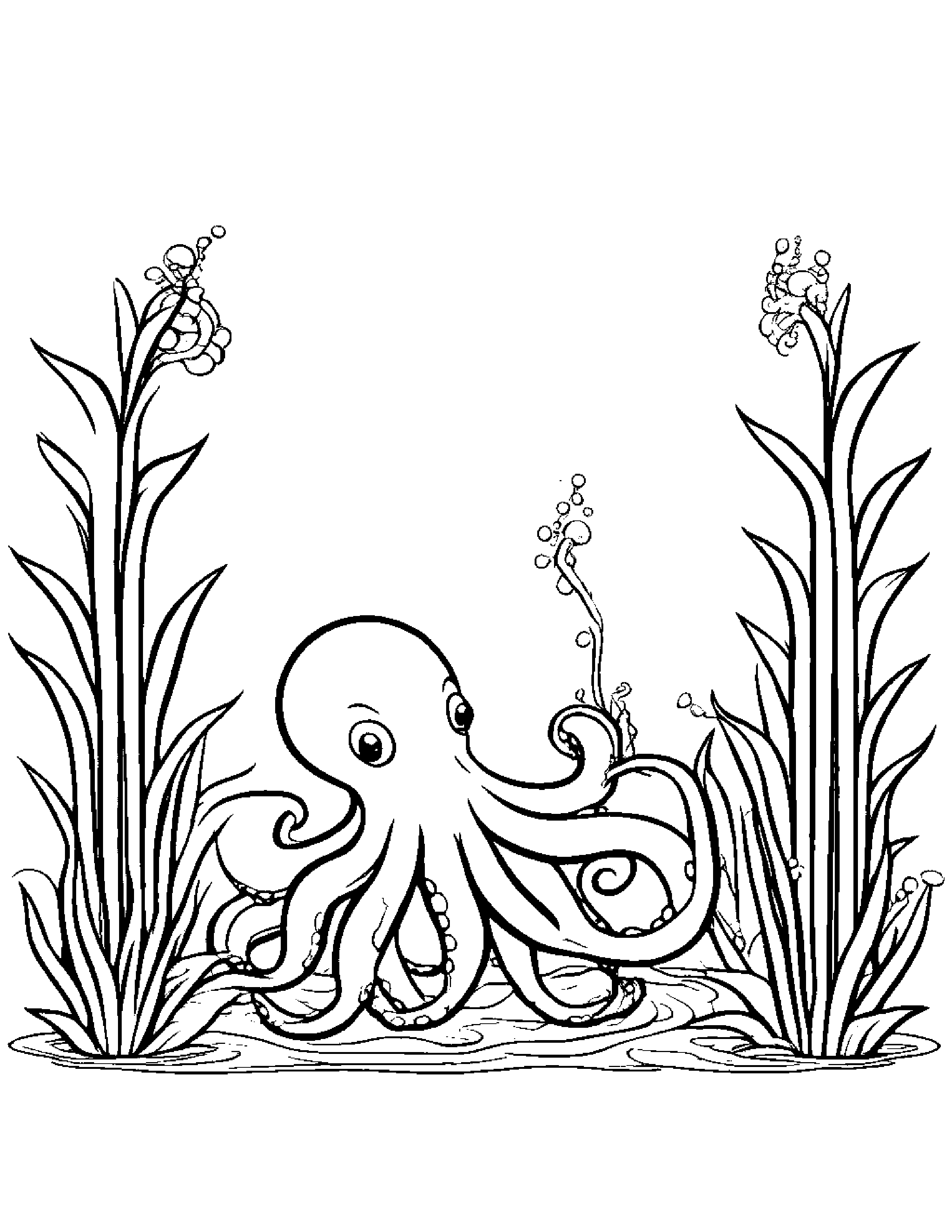 Octopus Watering A Plant Coloring Page (Free Printable PDF)