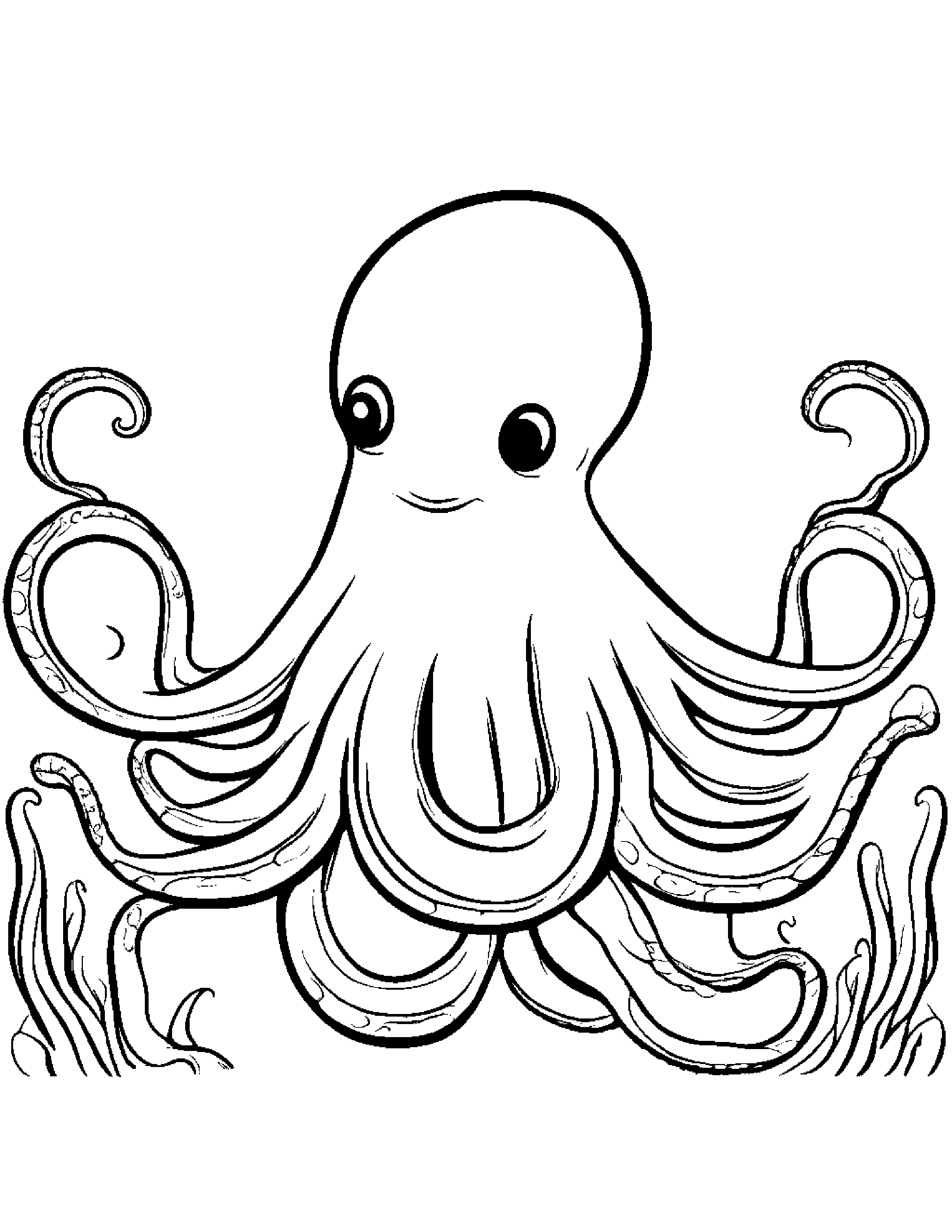 Octopus Waving #2 Coloring Page (Free Printable PDF)
