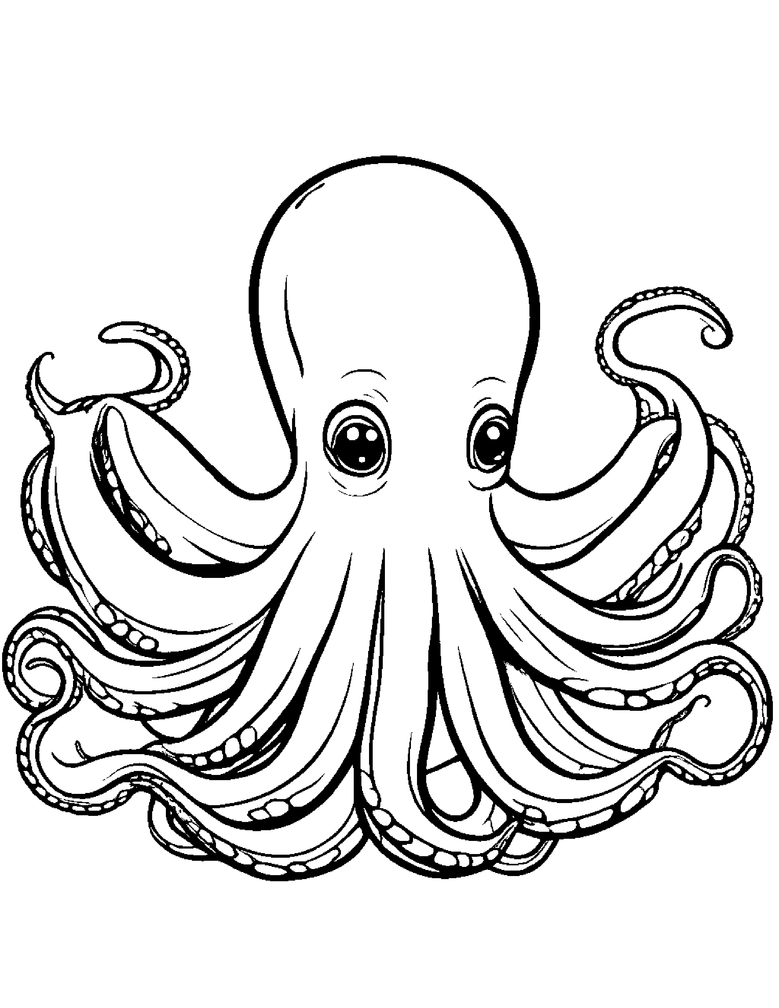Octopus Waving #3 Coloring Page (Free Printable PDF)