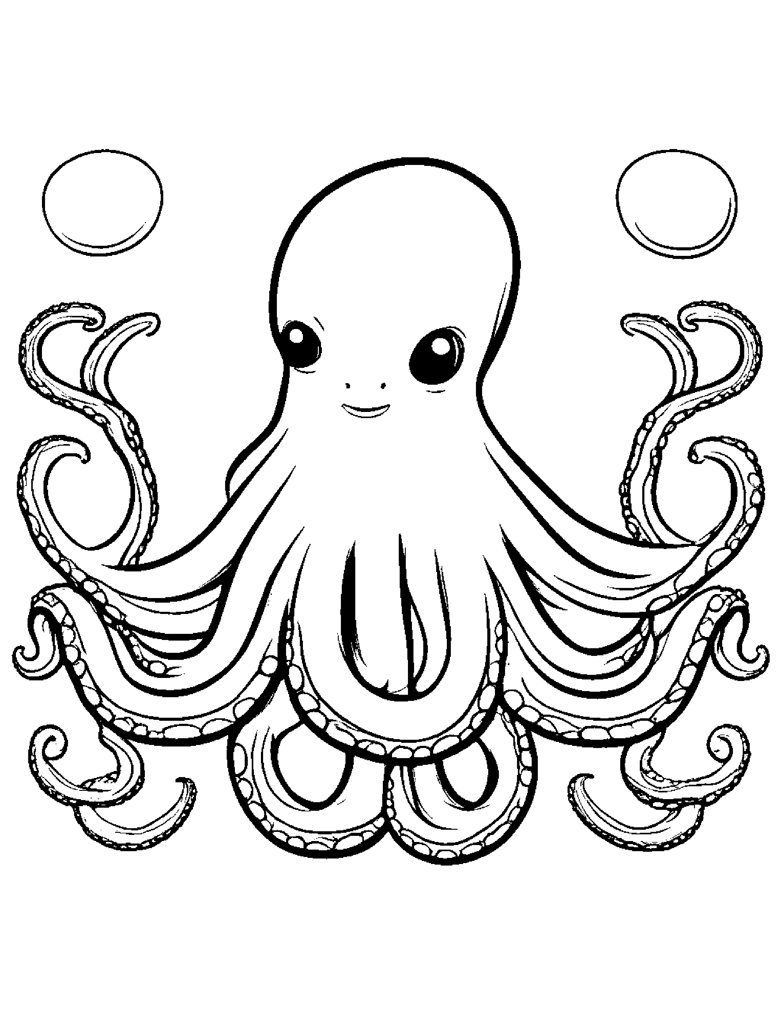 Octopus With A Sunny Sticker #2 Coloring Page (Free Printable PDF)