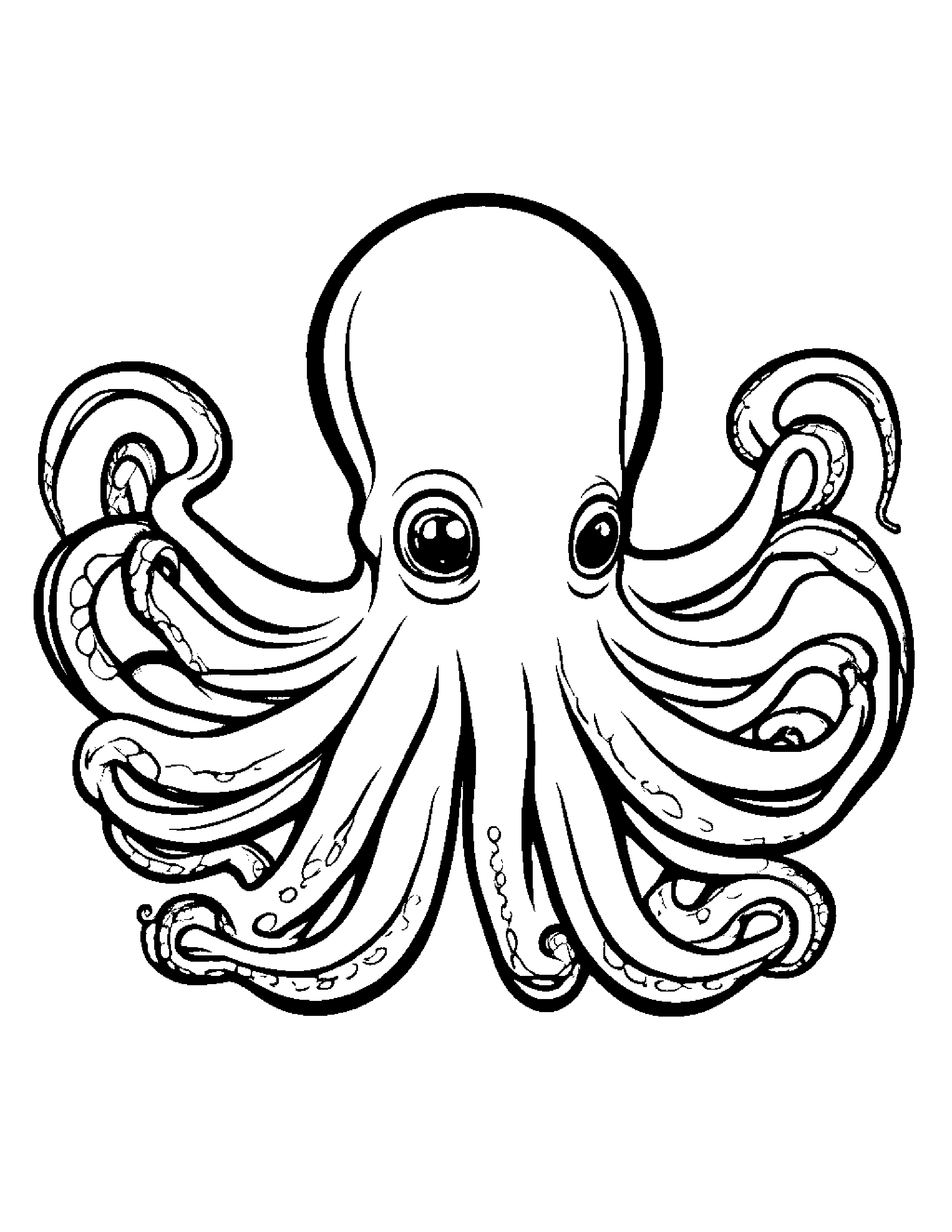 Octopus With A Sunny Sticker #3 Coloring Page (Free Printable PDF)