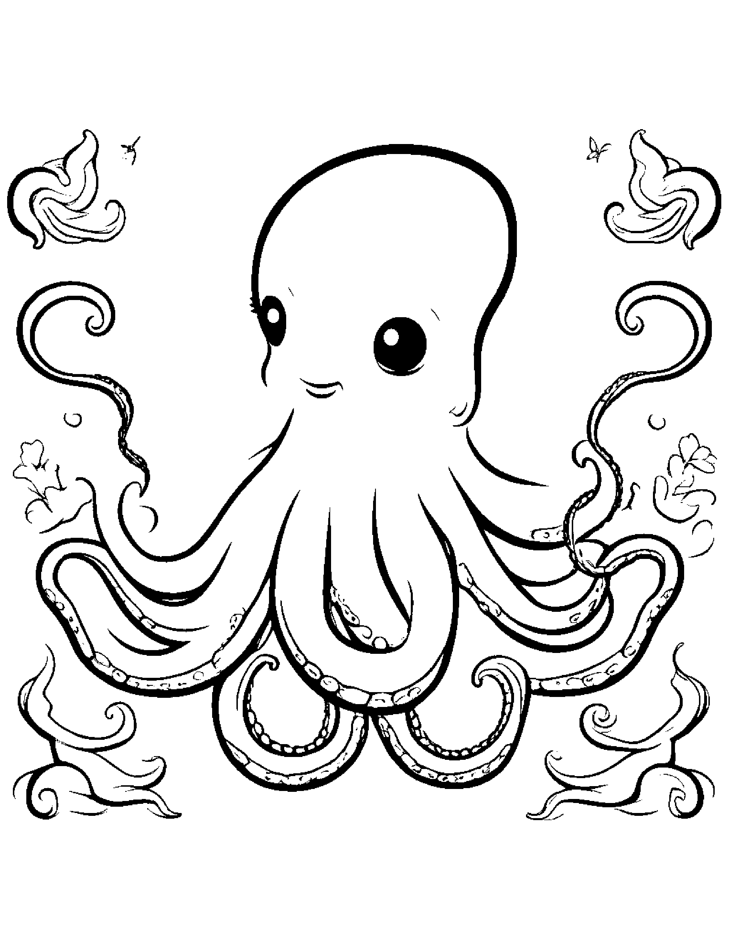 Octopus With A Tiny Bow #2 Coloring Page (Free Printable PDF)