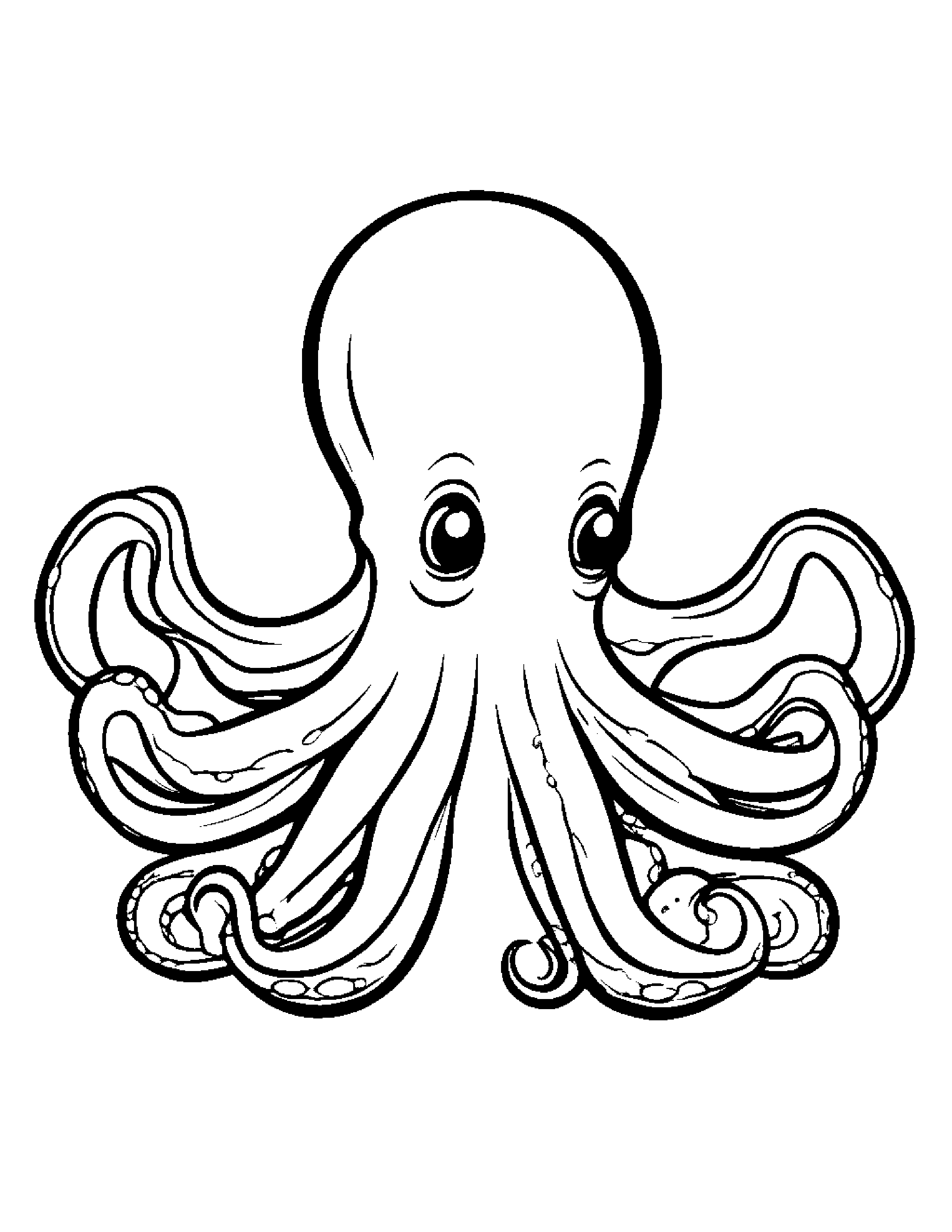 Octopus With A Tiny Bow #3 Coloring Page (Free Printable PDF)