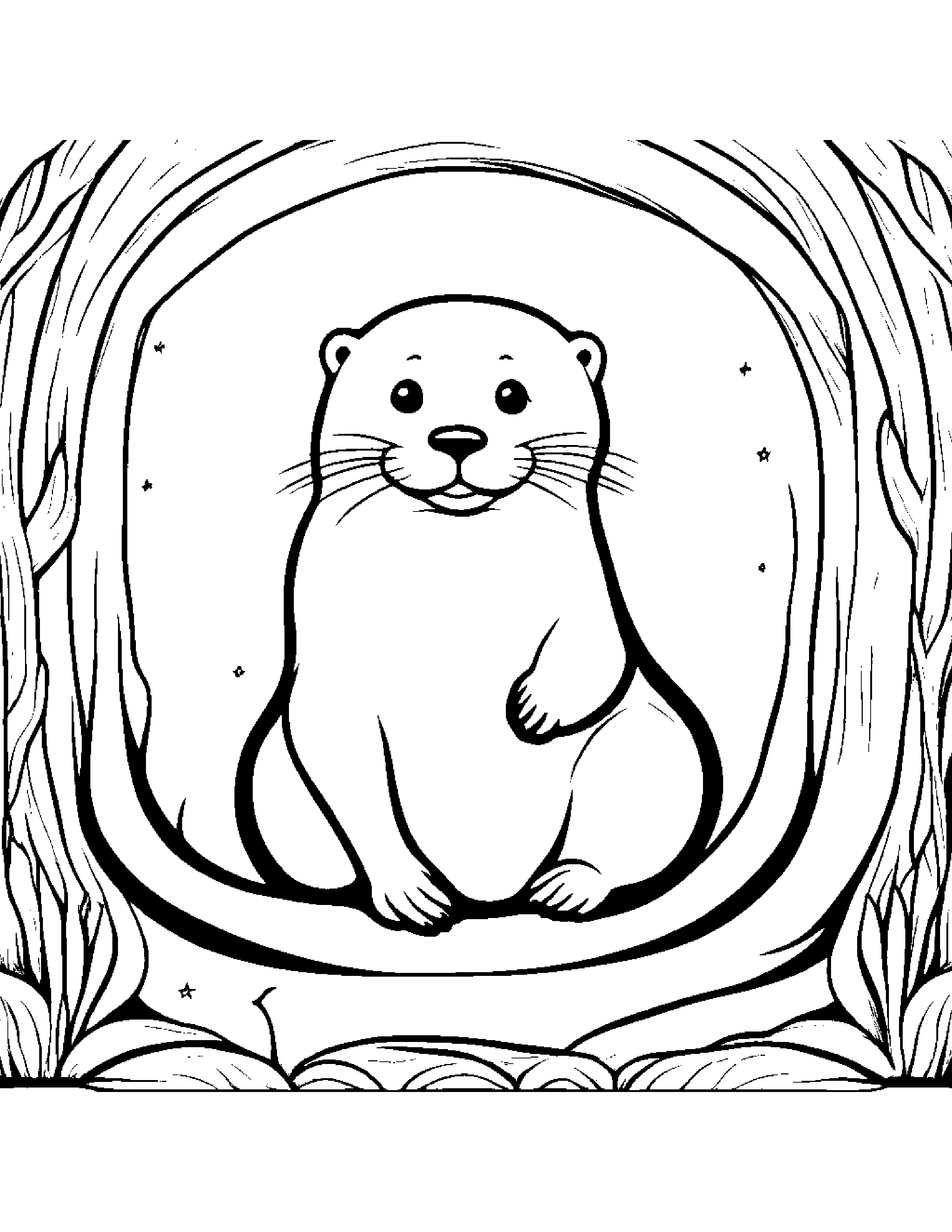 Otter With A Friendly Star By A Reading Nook #2 Coloring Page (Free Printable PDF)