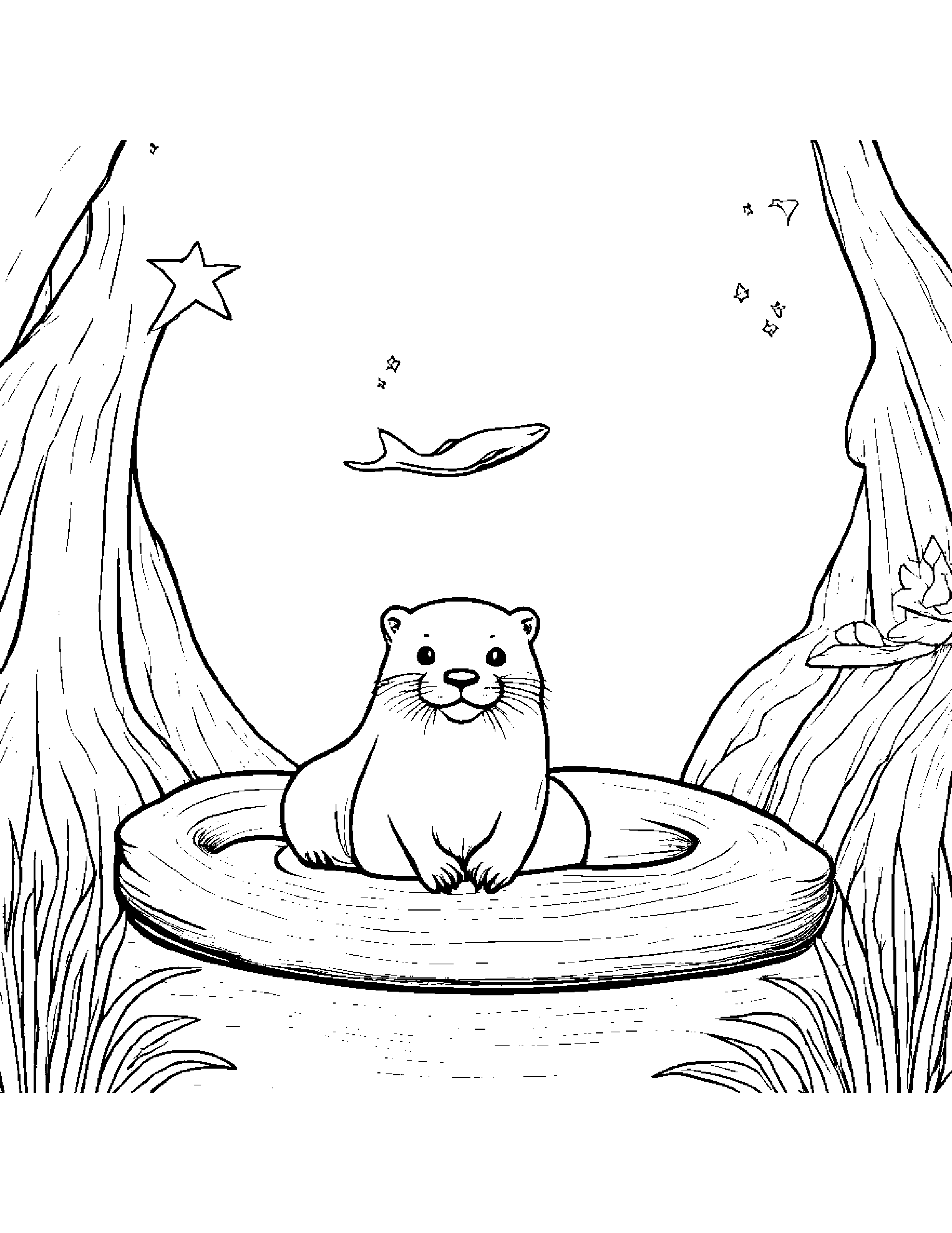 Otter With A Friendly Star By A Reading Nook #3 Coloring Page (Free Printable PDF)