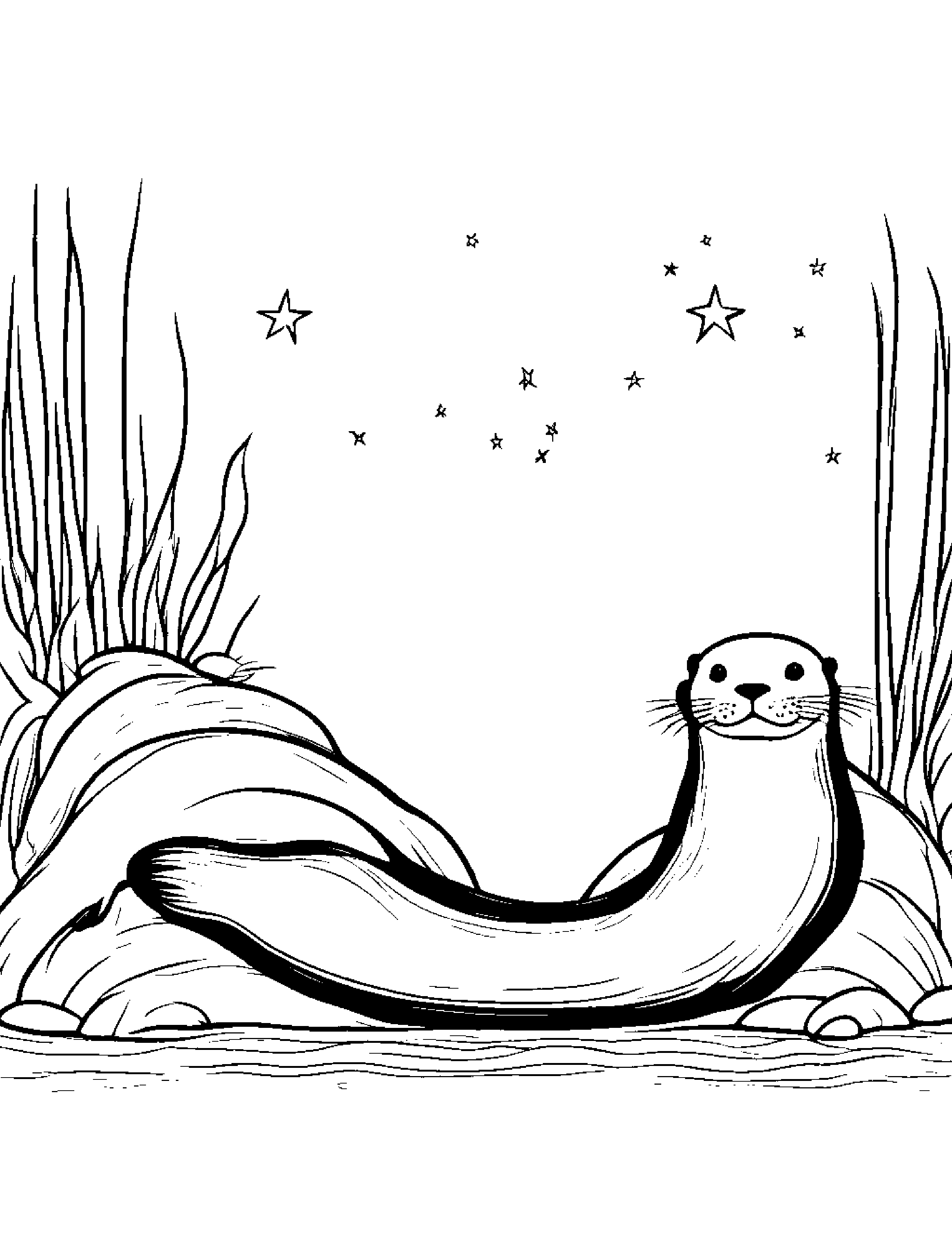 Otter With A Friendly Star By A Reading Nook #4 Coloring Page (Free Printable PDF)
