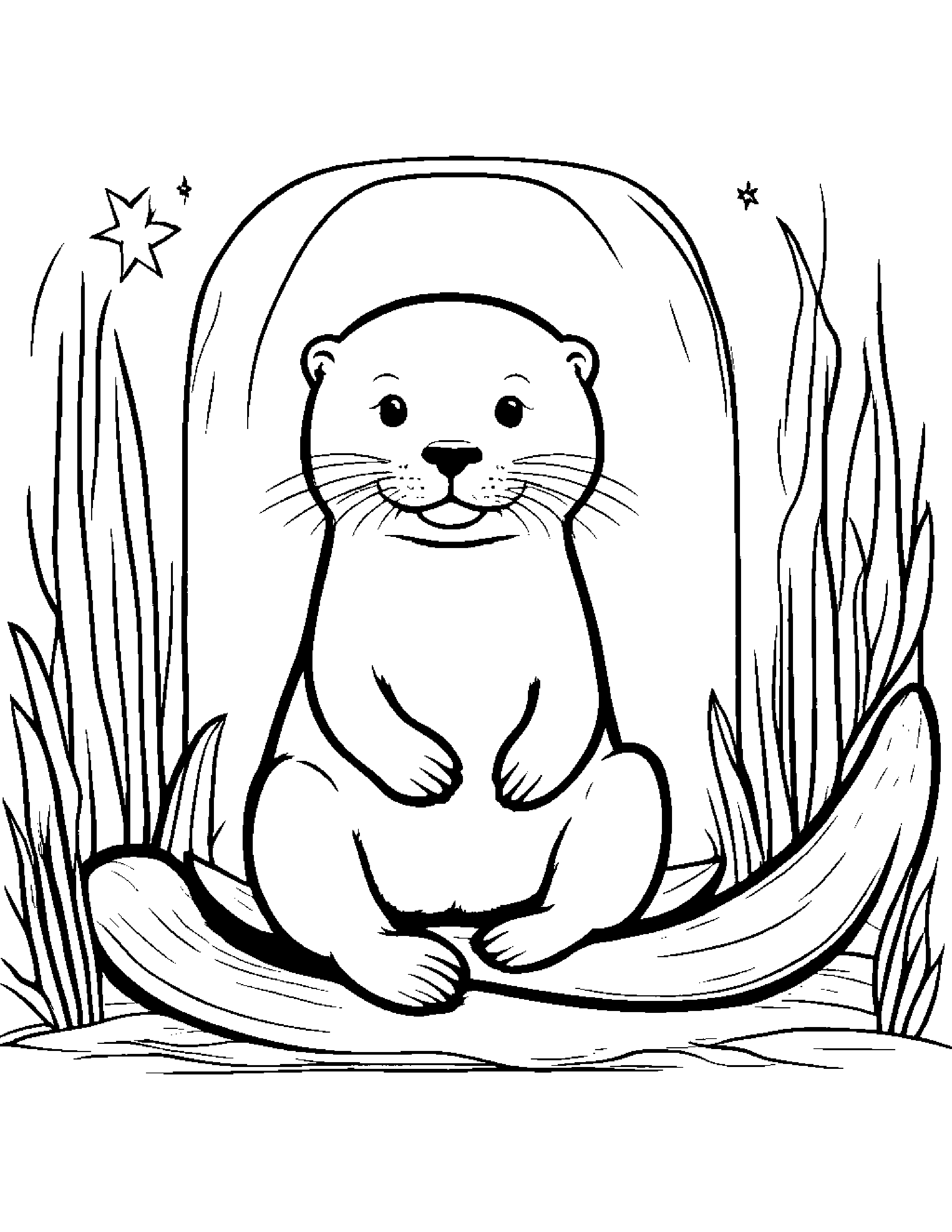 Otter With A Friendly Star By A Reading Nook Coloring Page (Free Printable PDF)