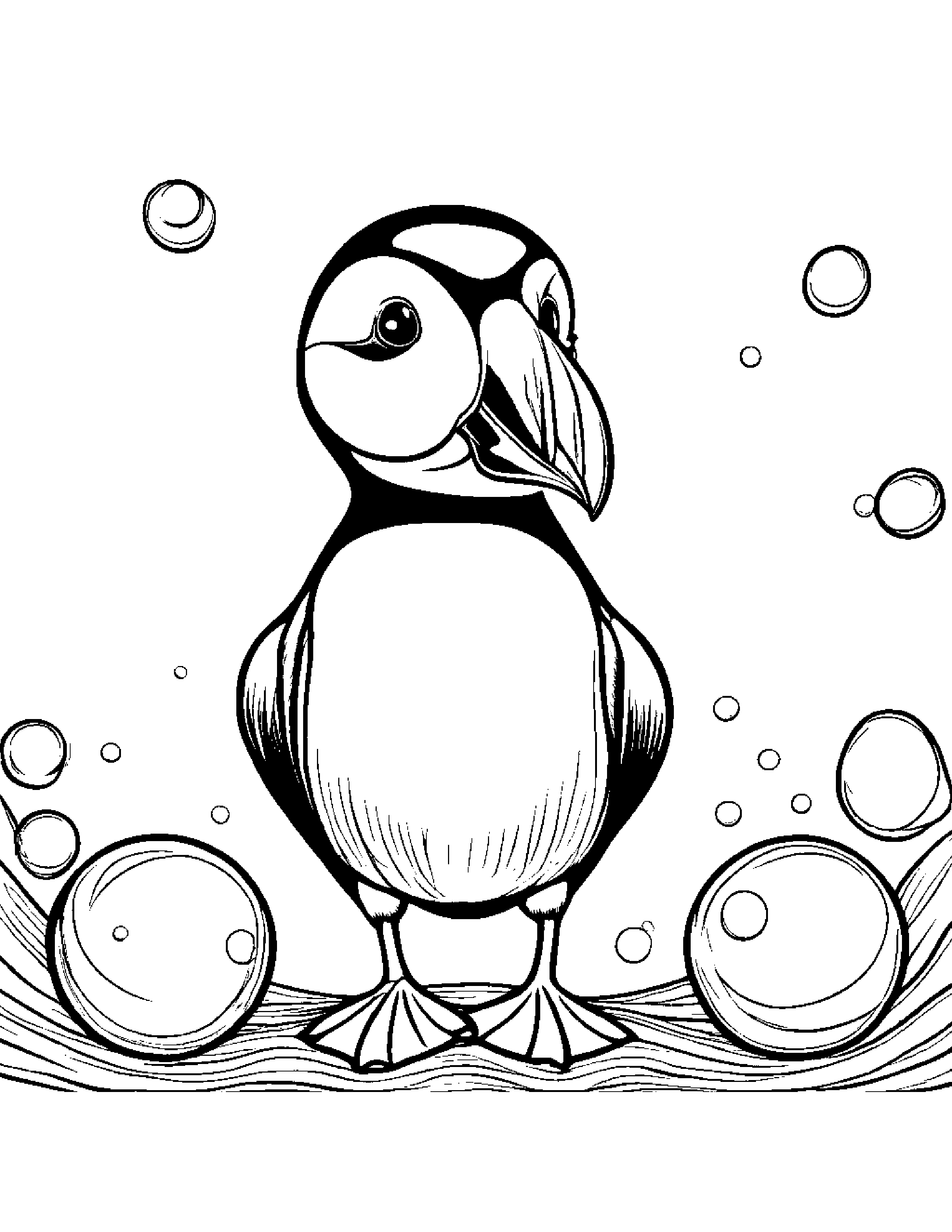 Peppy Puffin Blowing Bubbles Coloring Page (Free Printable PDF)
