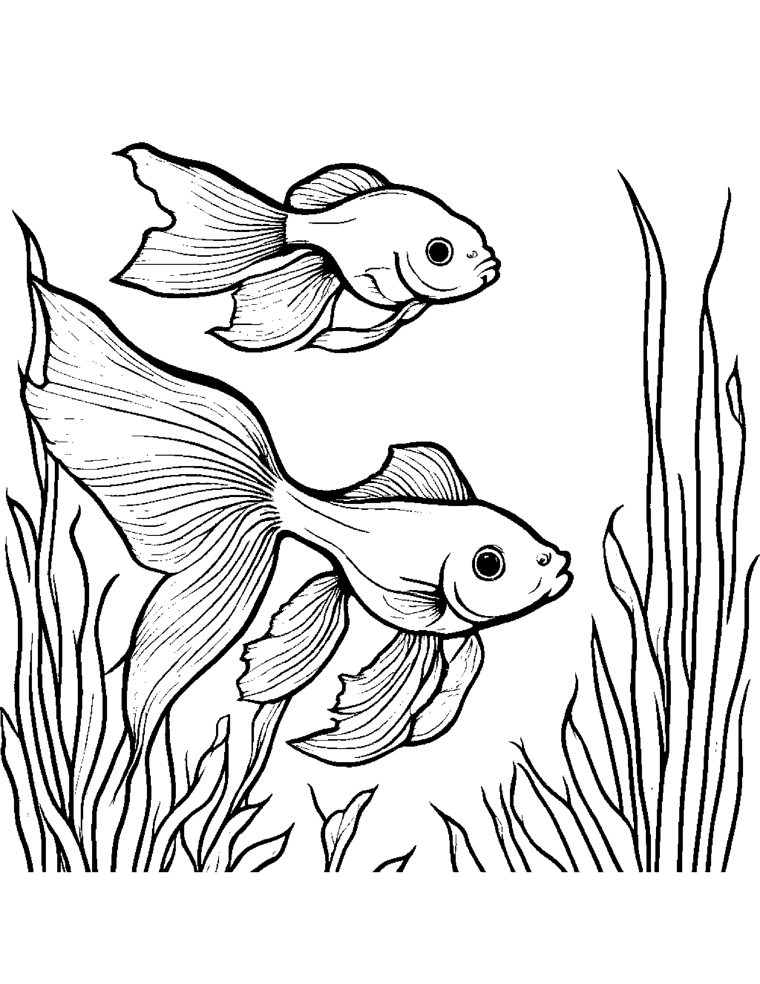 Playful Goldfish Coloring Page (Free Printable PDF)