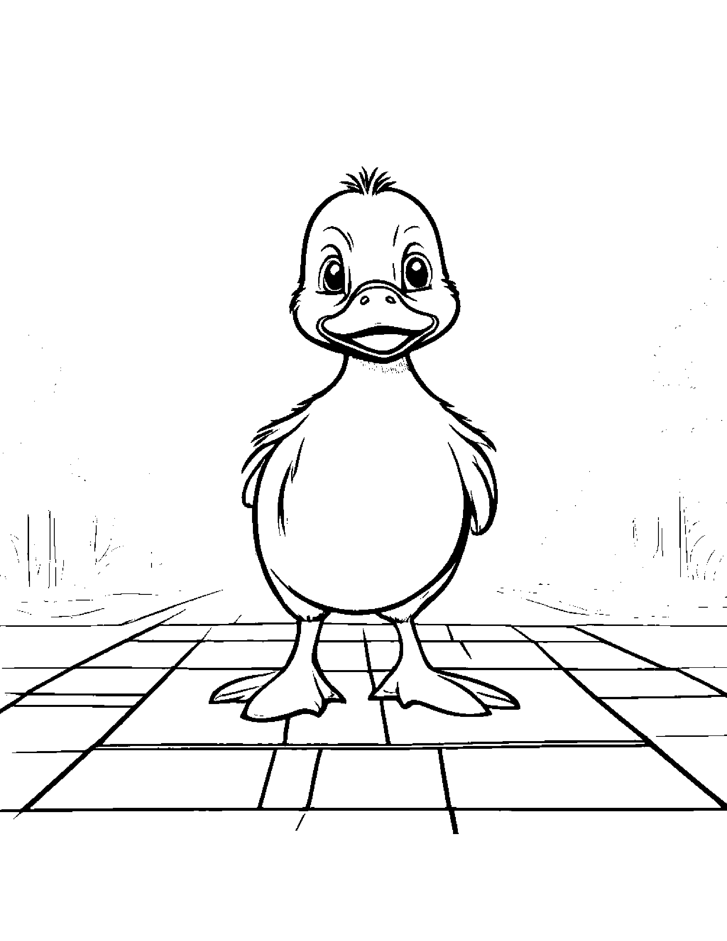 Polite Duckling Playing Hopscotch #2 Coloring Page (Free Printable PDF)