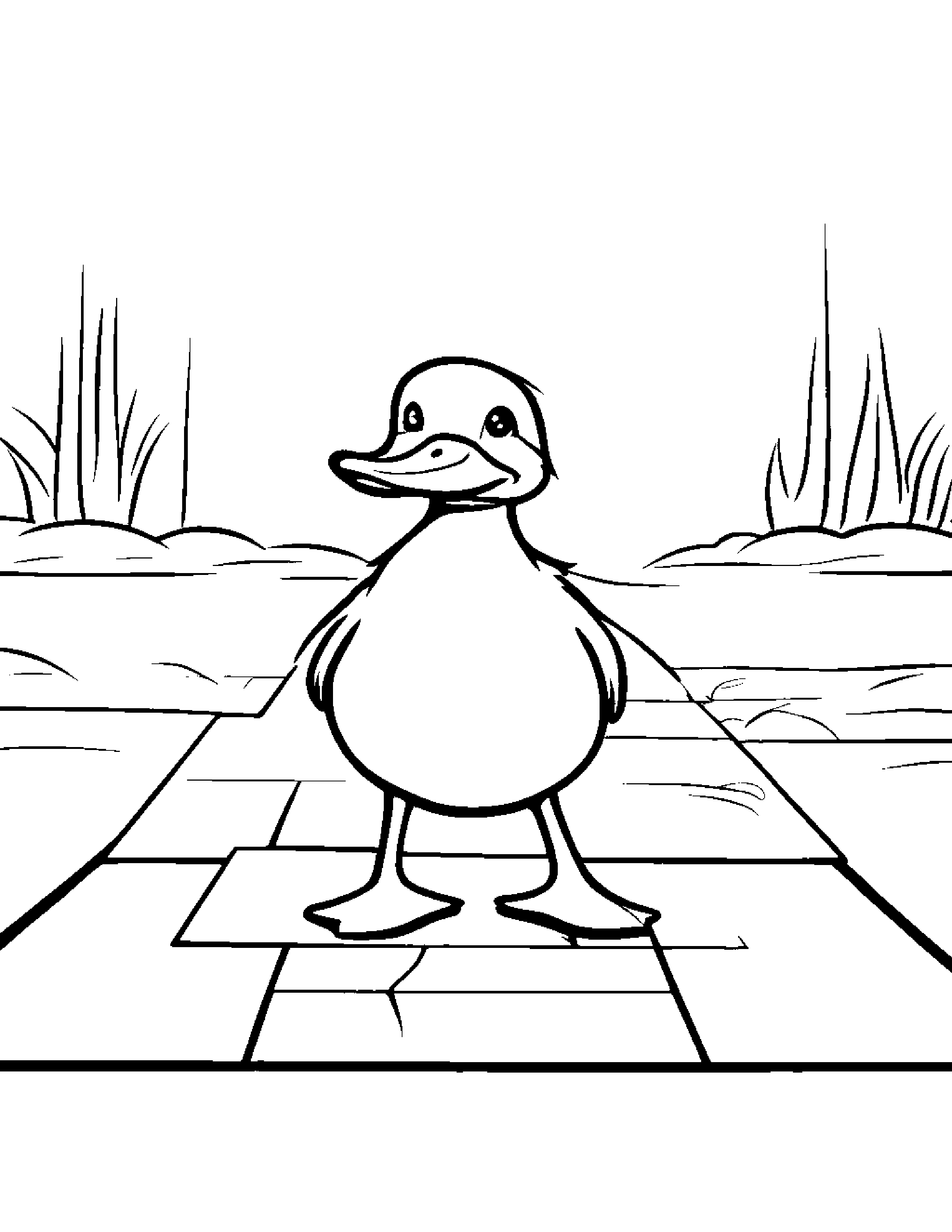 Polite Duckling Playing Hopscotch Coloring Page (Free Printable PDF)