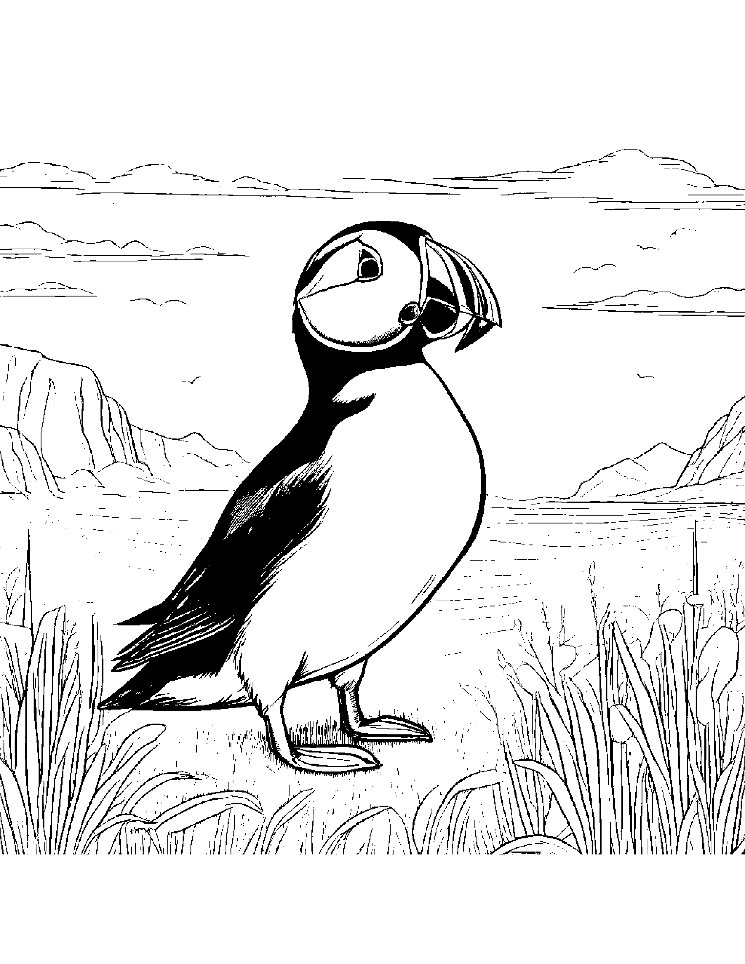 Puffin Counting In A Sunny Meadow #2 Coloring Page (Free Printable PDF)