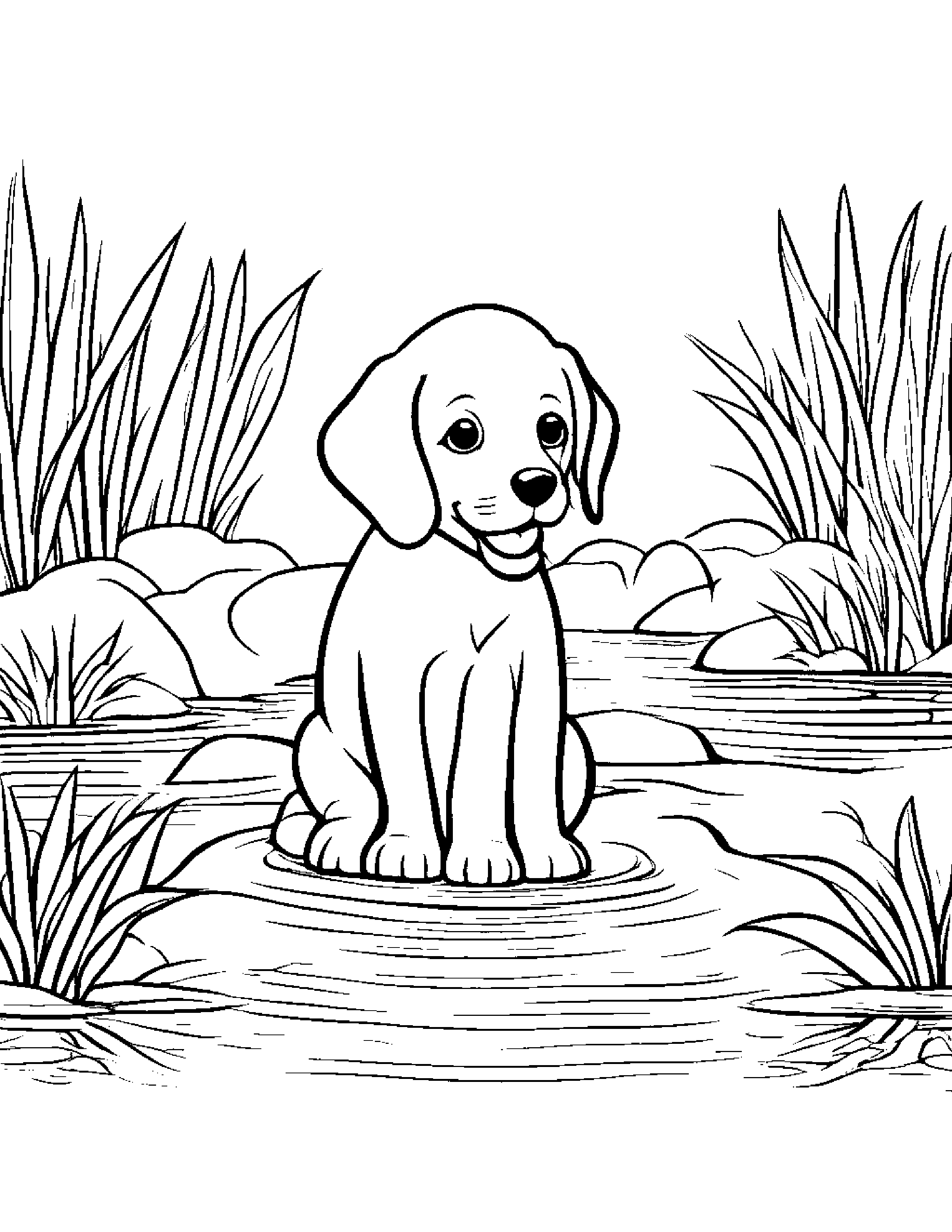 Puppy Dog With A Friendly Star Near A Gentle Stream #3 Coloring Page (Free Printable PDF)