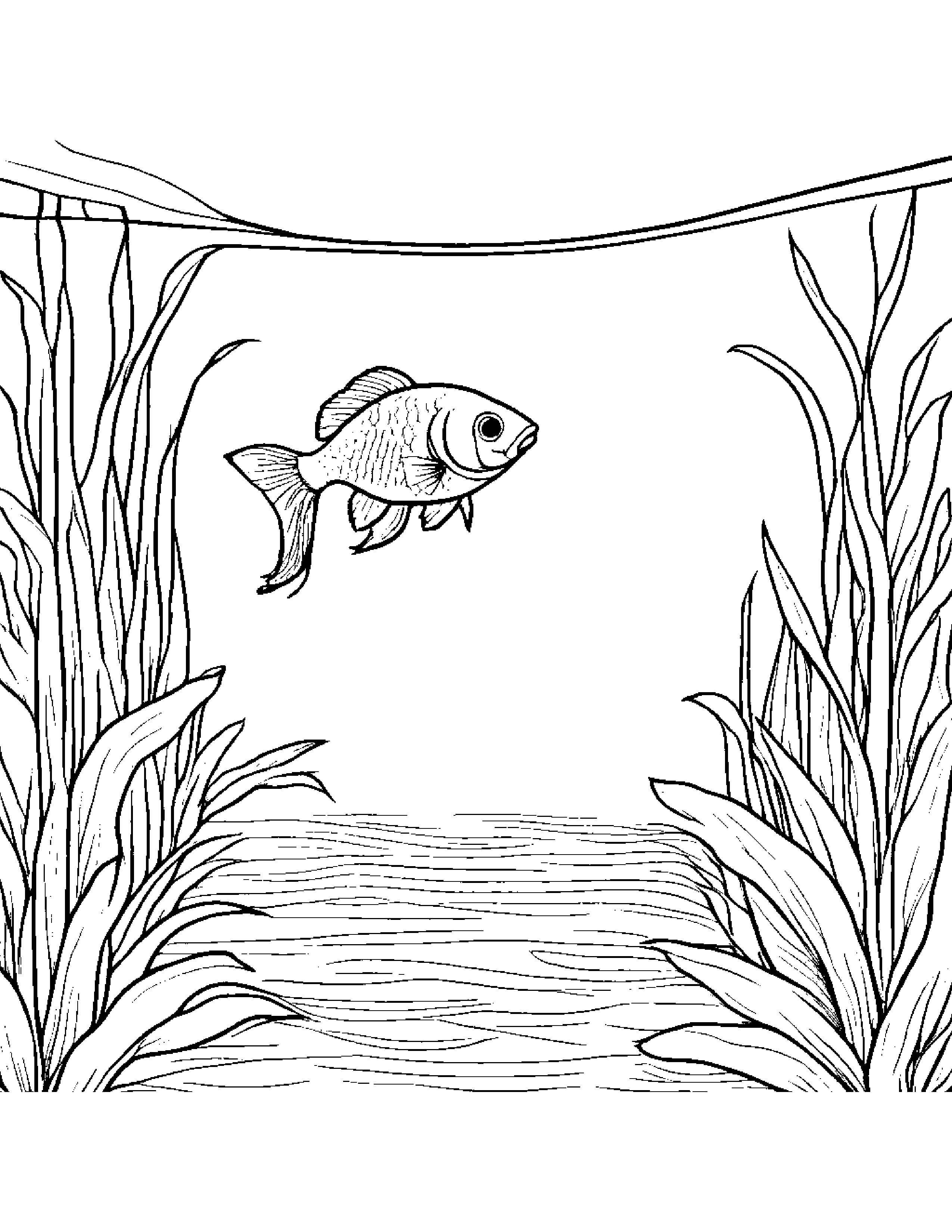 Quiet Goldfish By A Reading Nook #2 Coloring Page (Free Printable PDF)