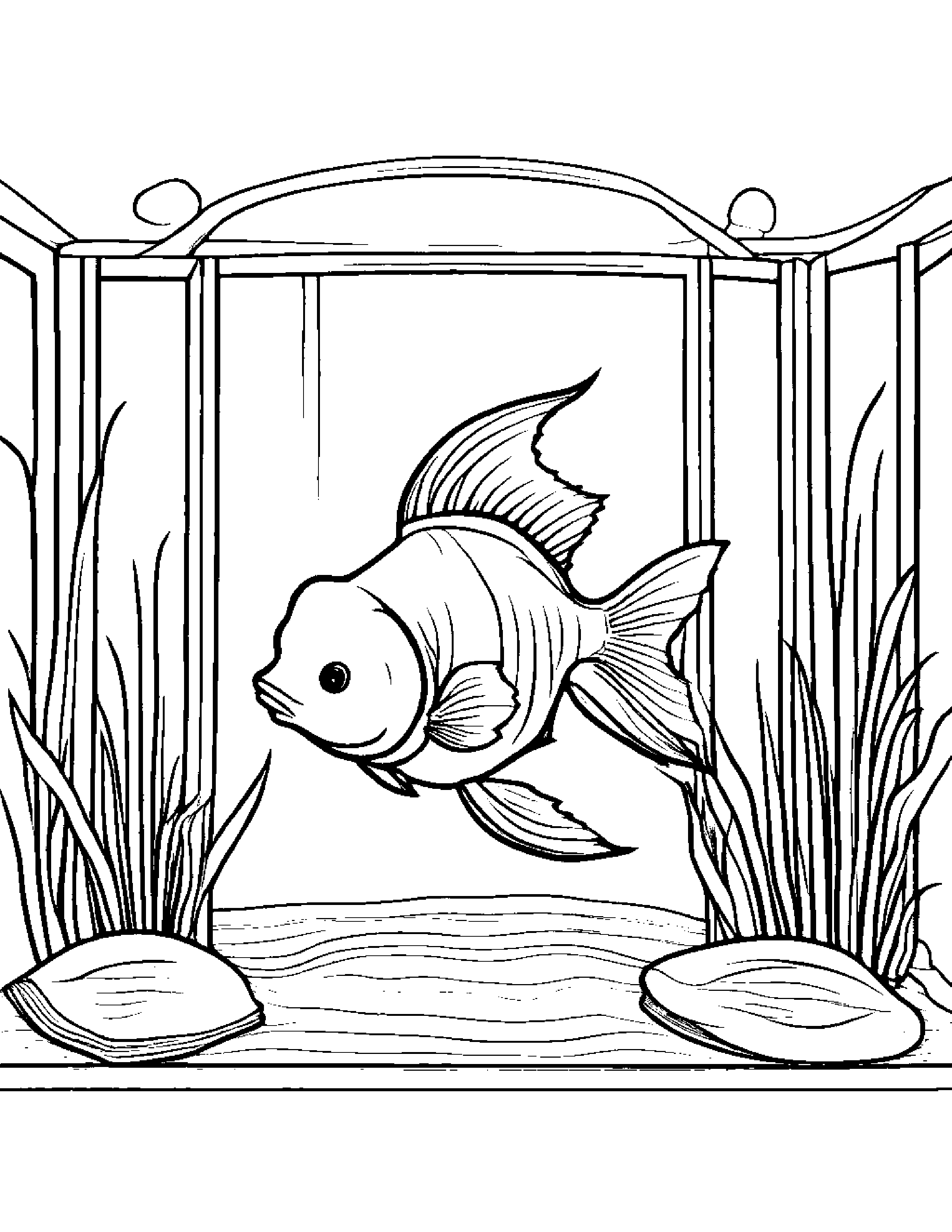 Quiet Goldfish By A Reading Nook Coloring Page (Free Printable PDF)