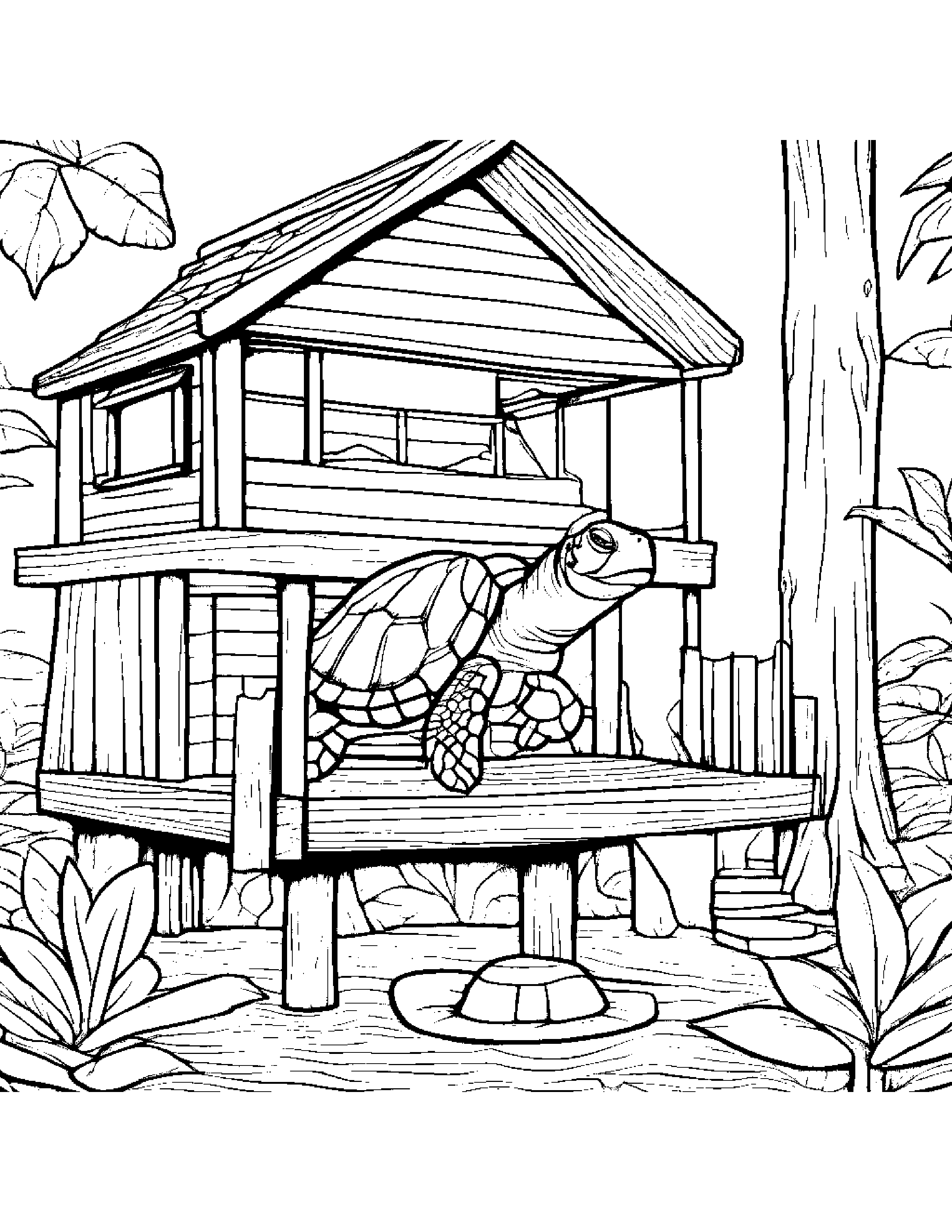 Sea Turtle Learning To Count To Ten In A Treehouse #2 Coloring Page (Free Printable PDF)