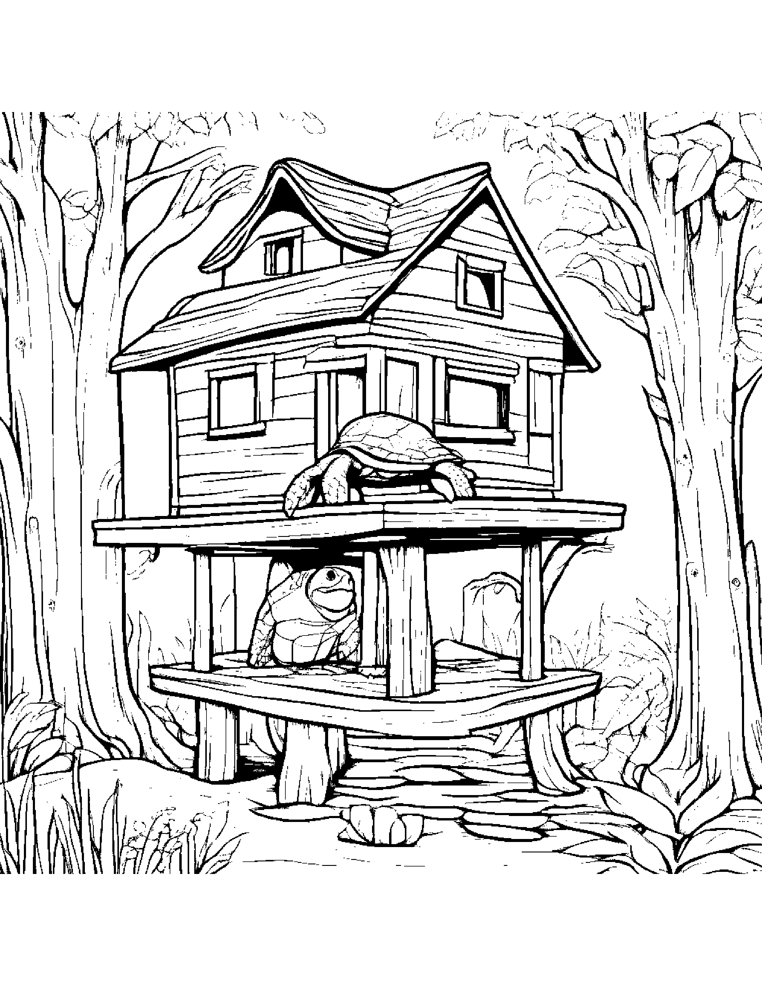 Sea Turtle Learning To Count To Ten In A Treehouse #3 Coloring Page (Free Printable PDF)