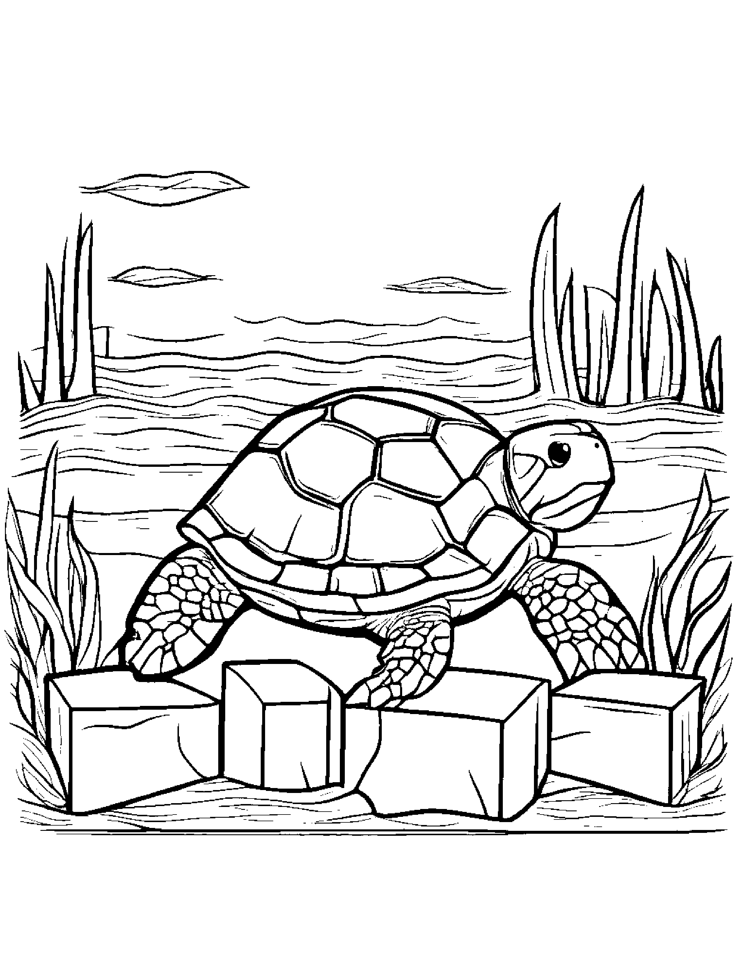 Sea Turtle Stacking Blocks #2 Coloring Page (Free Printable PDF)