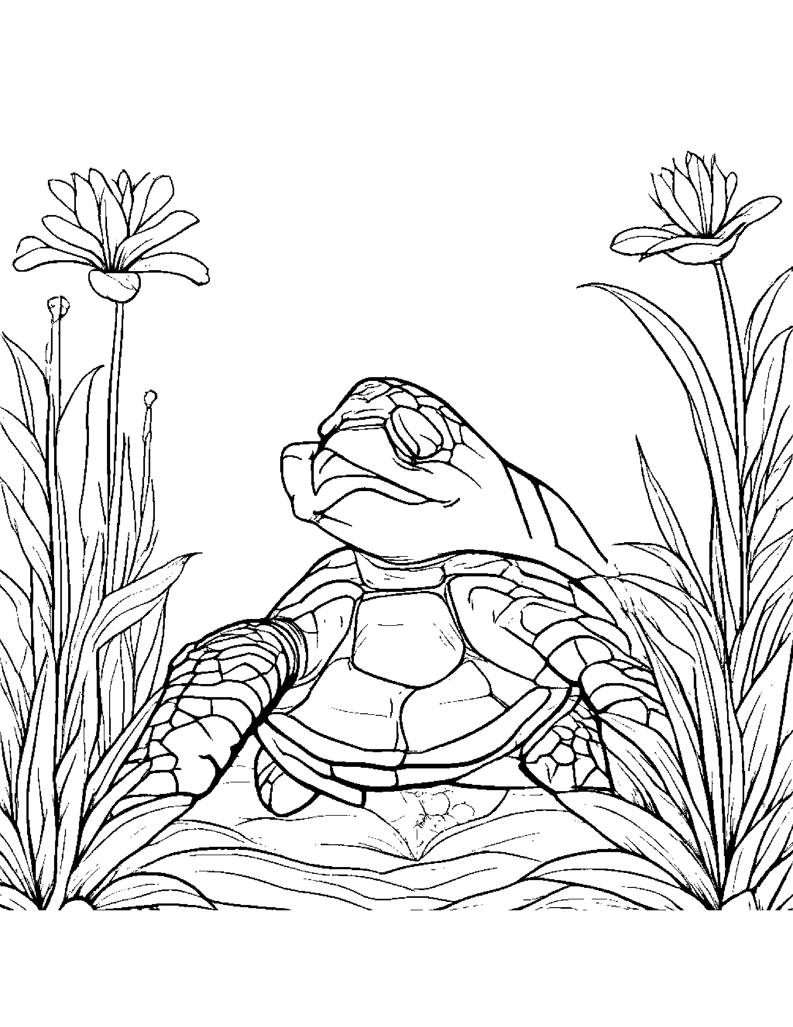 Sea Turtle Watering A Plant #2 Coloring Page (Free Printable PDF)