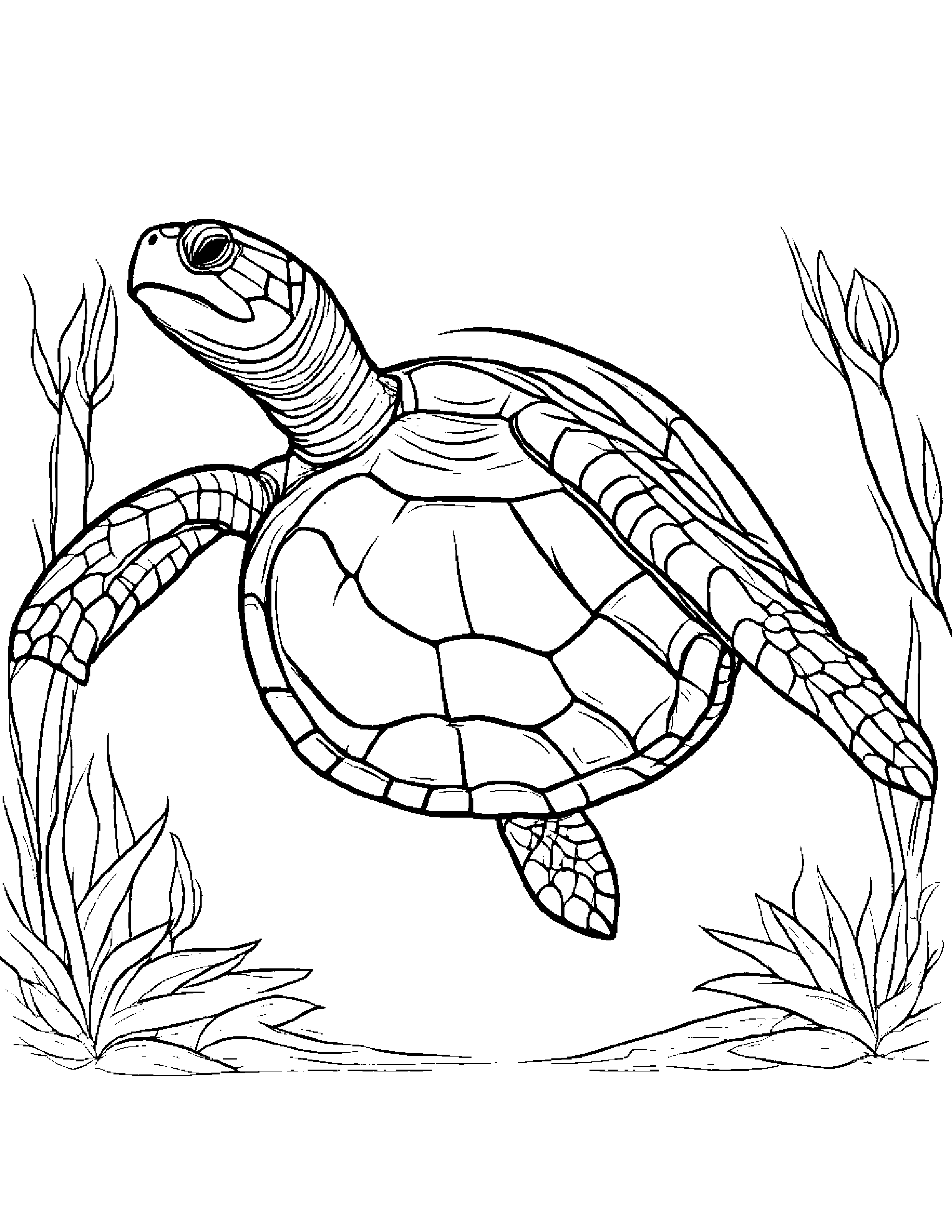 Sea Turtle With A Soft Scarf #2 Coloring Page (Free Printable PDF)