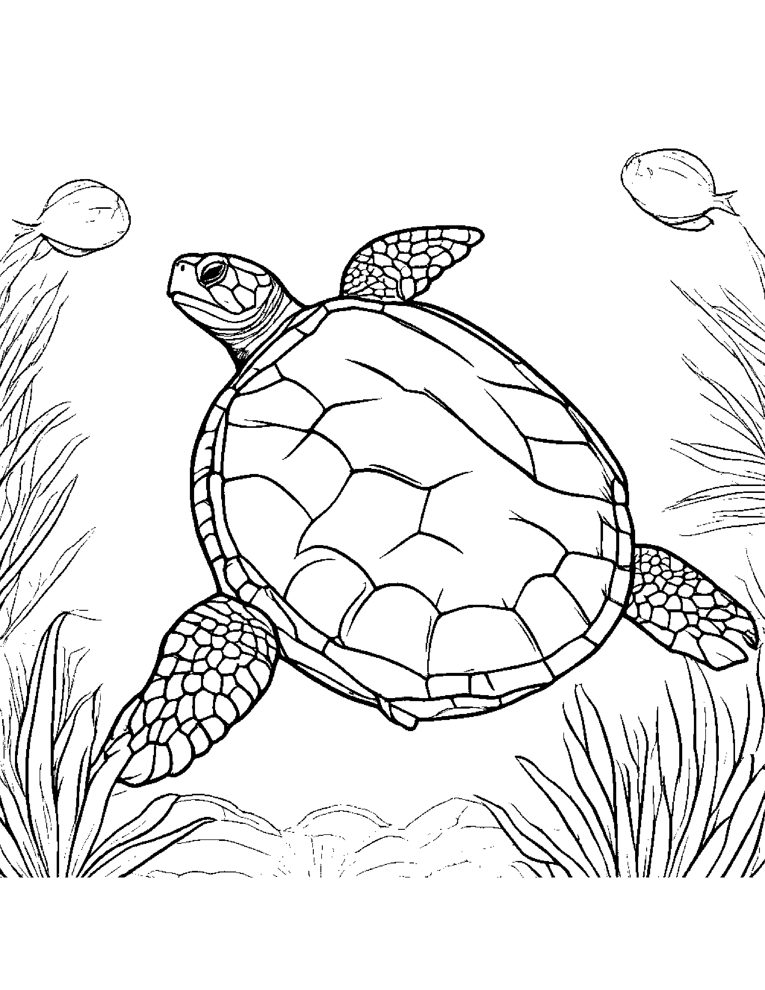 Sea Turtle With A Soft Scarf #3 Coloring Page (Free Printable PDF)