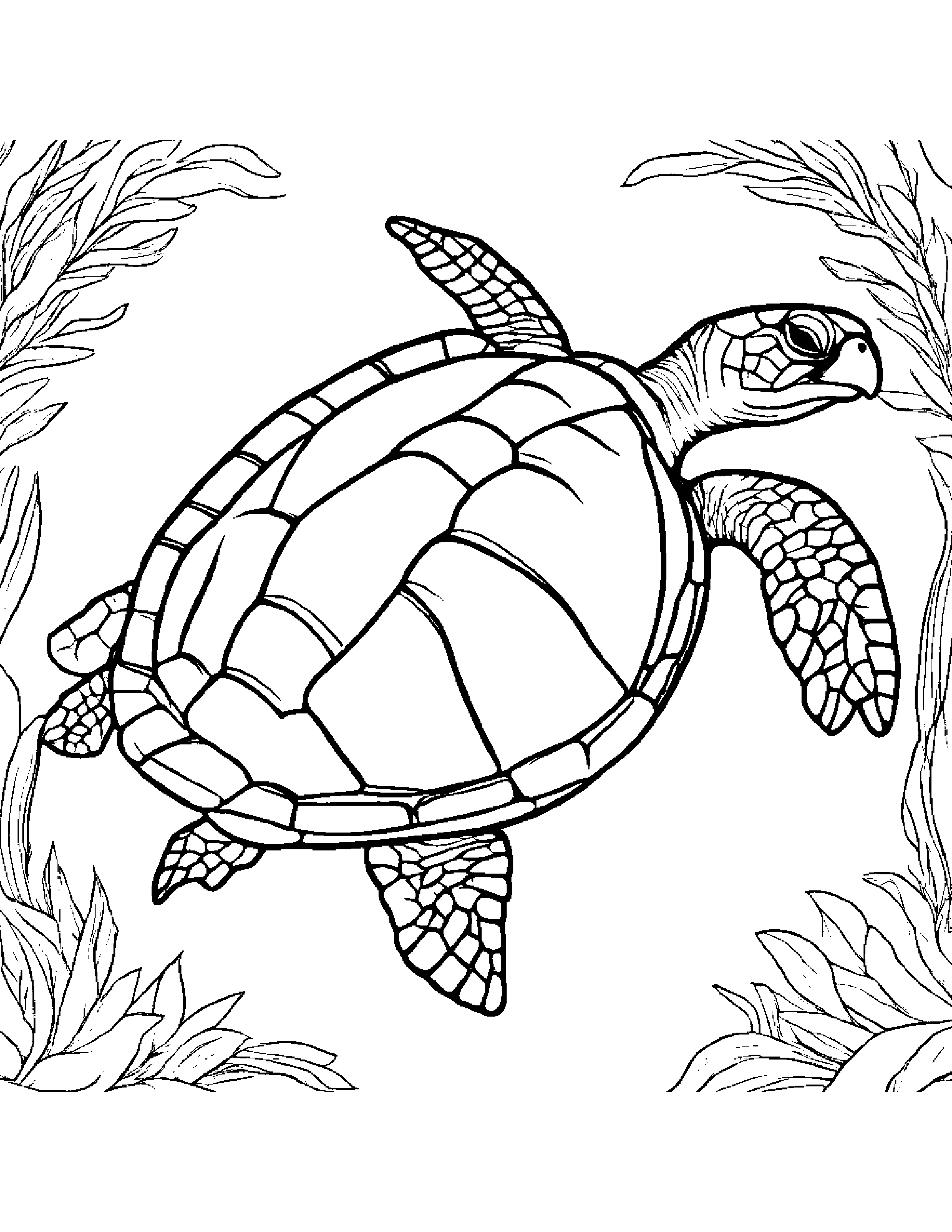 Sea Turtle With A Soft Scarf #4 Coloring Page (Free Printable PDF)